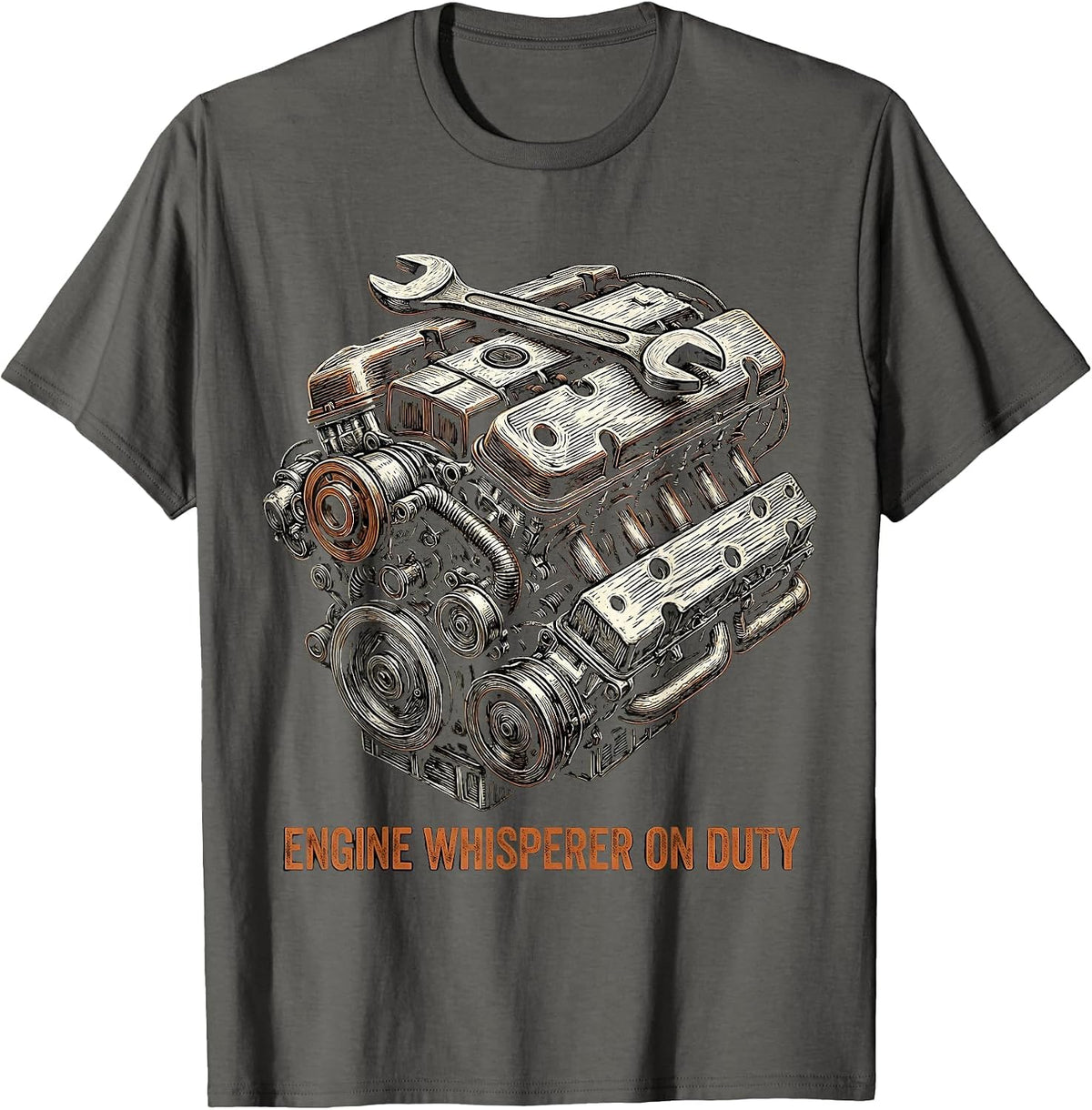Men's Engine Whisperer On Duty Mechanic Design T-Shirt - Asphalt Grey