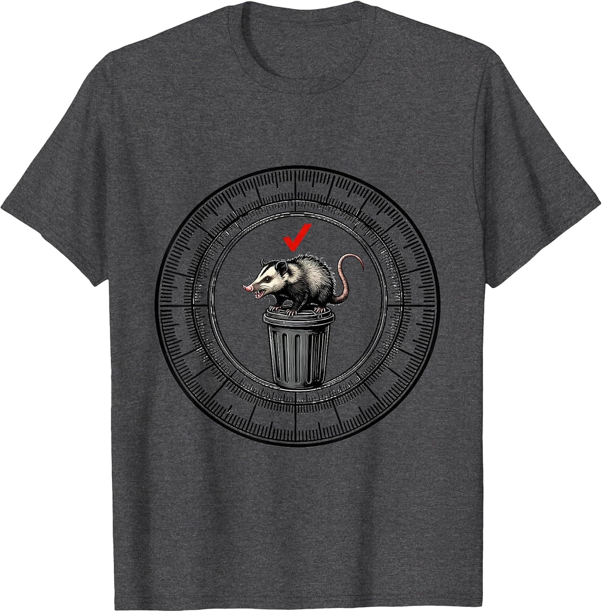 Men's Measuring Ring Opossum Absurdist Humor Animal Meme T-Shirt - Dark Heather Grey