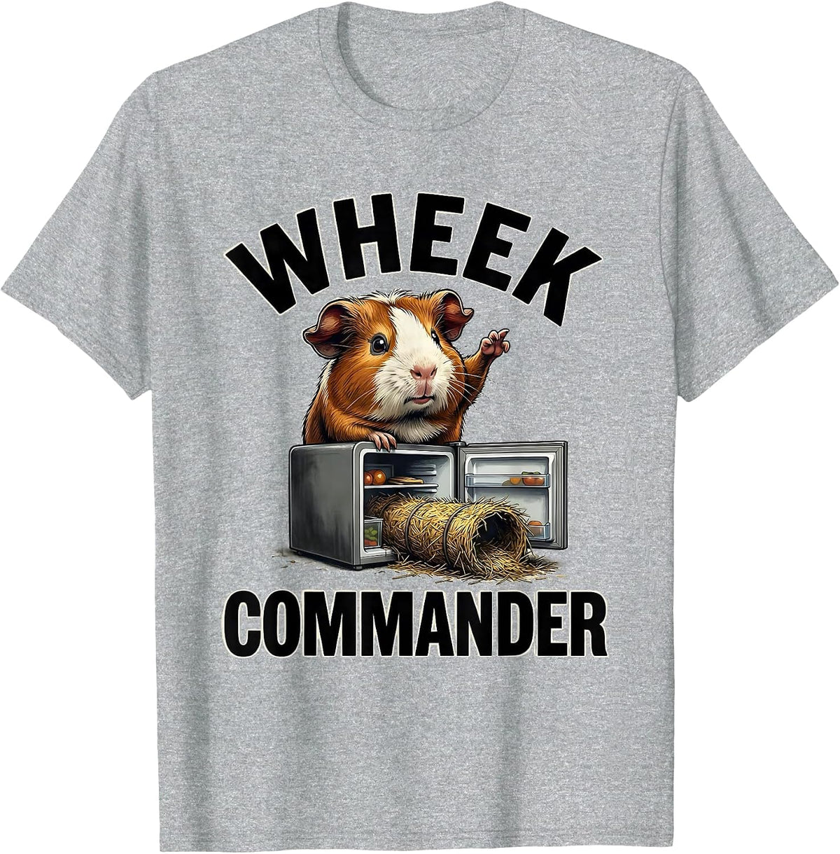 Men's Wheek Commander Funny Guinea Pig Farm Animal Lover Humor T-Shirt - Heather Grey