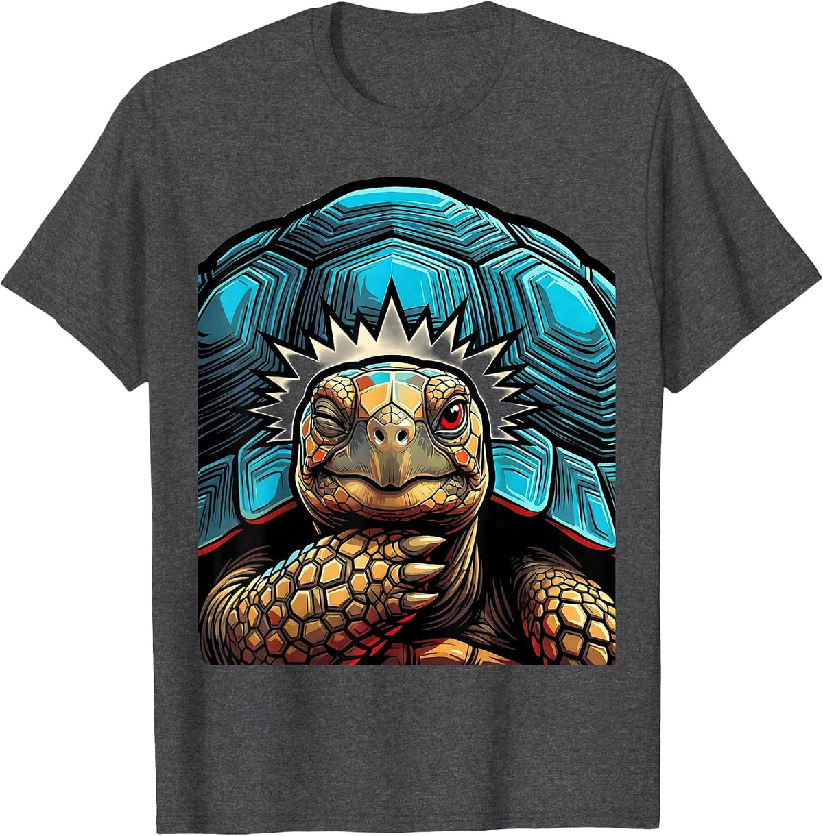 Men's Frontal Tortoise Portrait Pop Art Funny Turtle Lover T-Shirt - Dark Heather Grey