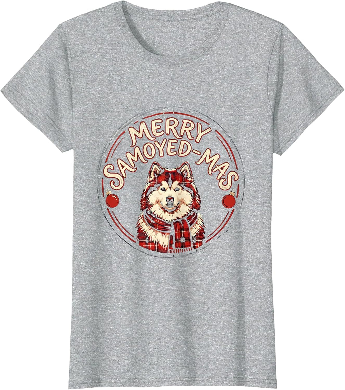 Merry Samoyed-mas Bold Hand-Lettered Dog Breed Christmas T-Shirt - Heather Grey