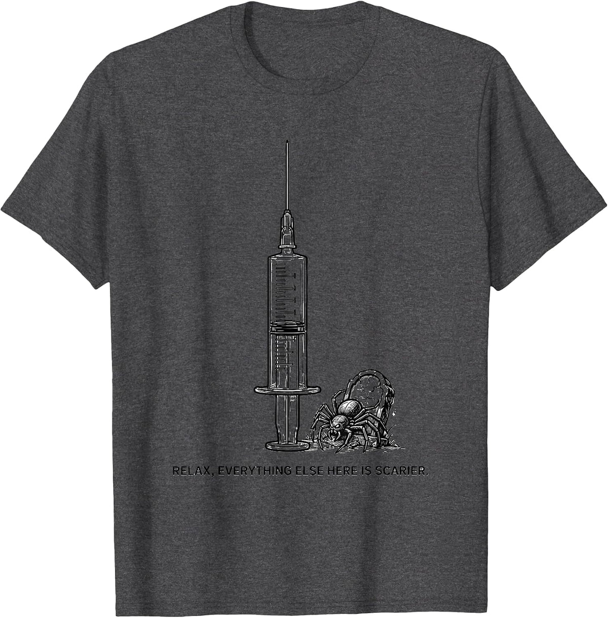 Relax Everything Else Here Is Scarier Funny Halloween Nurse T-Shirt - Dark Heather Grey