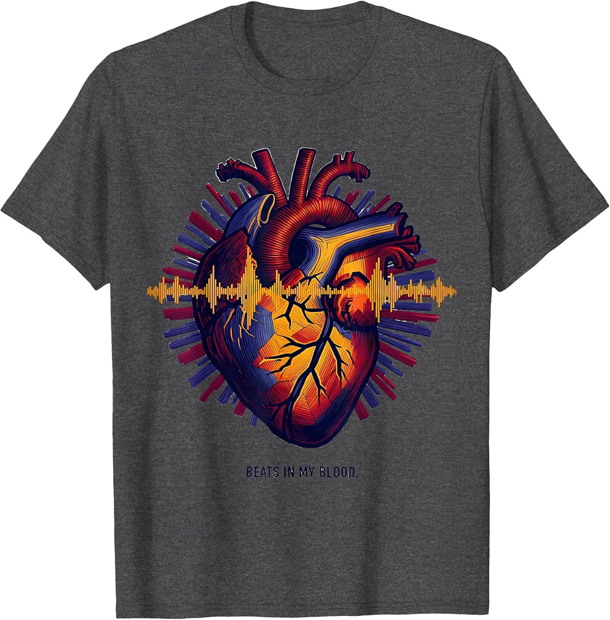 Beats In My Blood Hip Hop Music Design T-Shirt - Dark Heather Grey