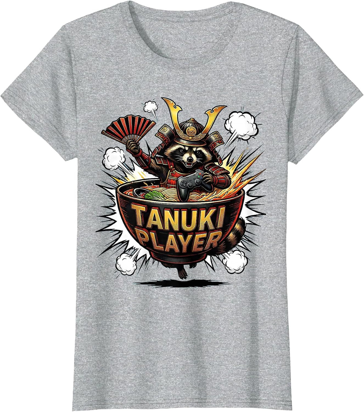 tanuki player Comic Book Anime Gaming Funny Cat Lover Gift T-Shirt - Heather Grey