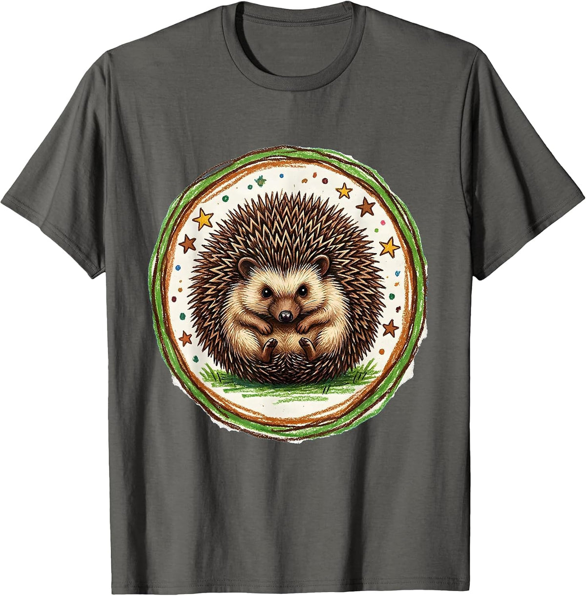 Hedgehog Curled Up Defensive Ball Illustration T-Shirt - Asphalt Grey