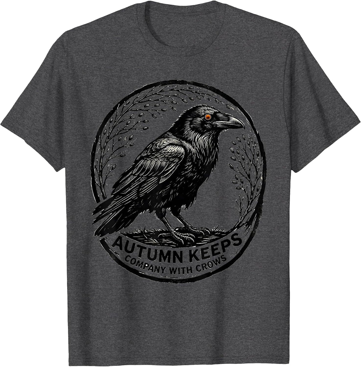 Autumn Keeps Company With Crows Gothic Nature Bird Lover T-Shirt - Dark Heather Grey