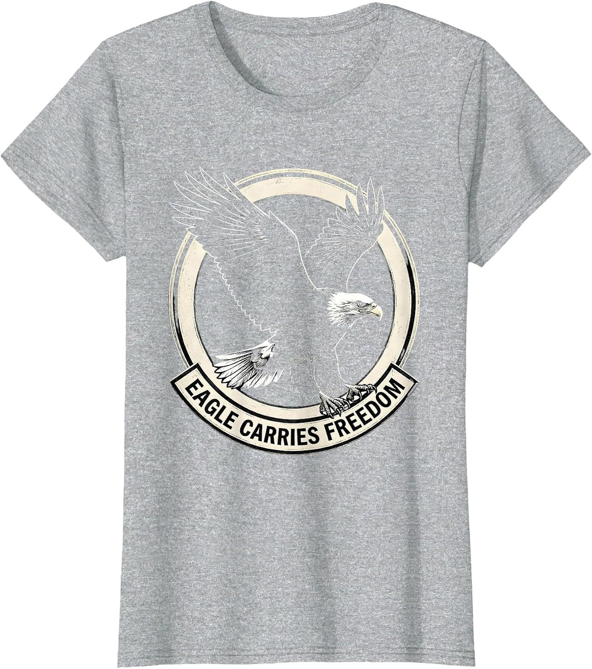 Eagle Carries Freedom Scratchboard Patriotic Eagle Wildlife T-Shirt - Heather Grey