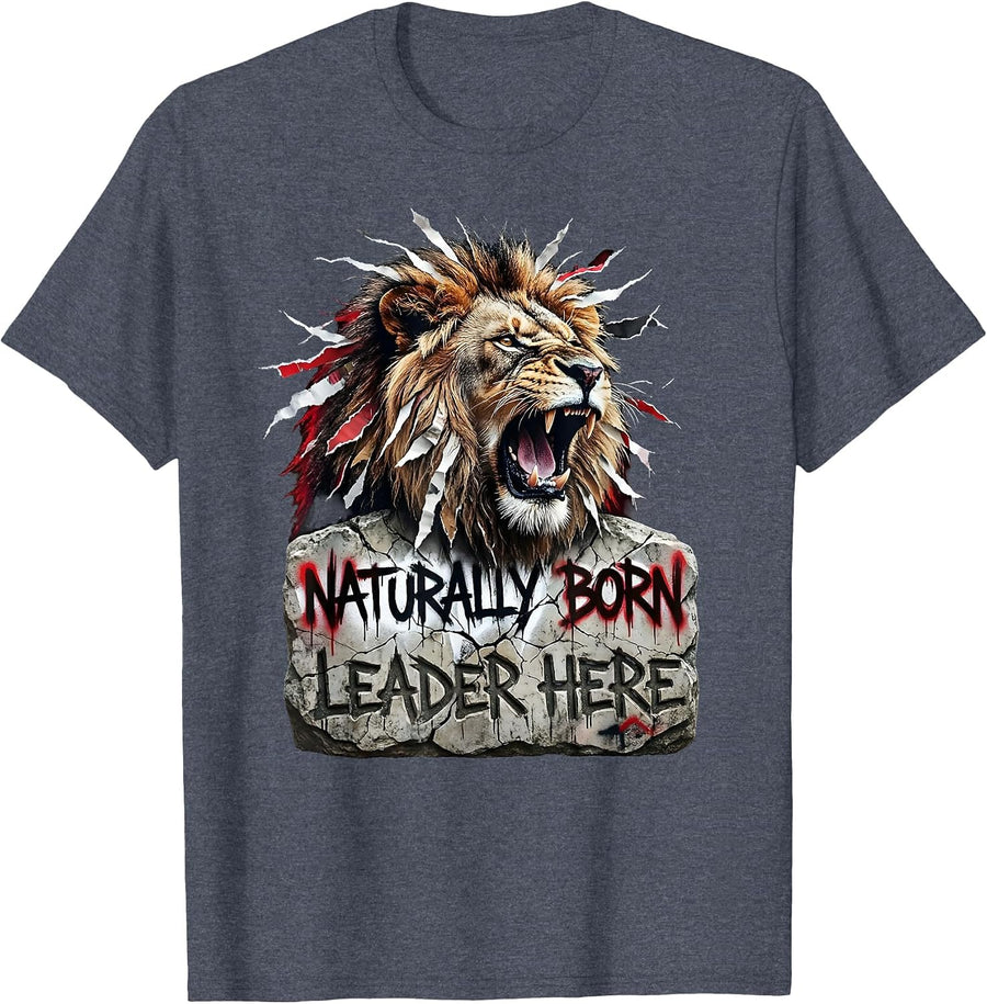 Naturally Born Leader Leo Zodiac Design T-Shirt - Heather Blue