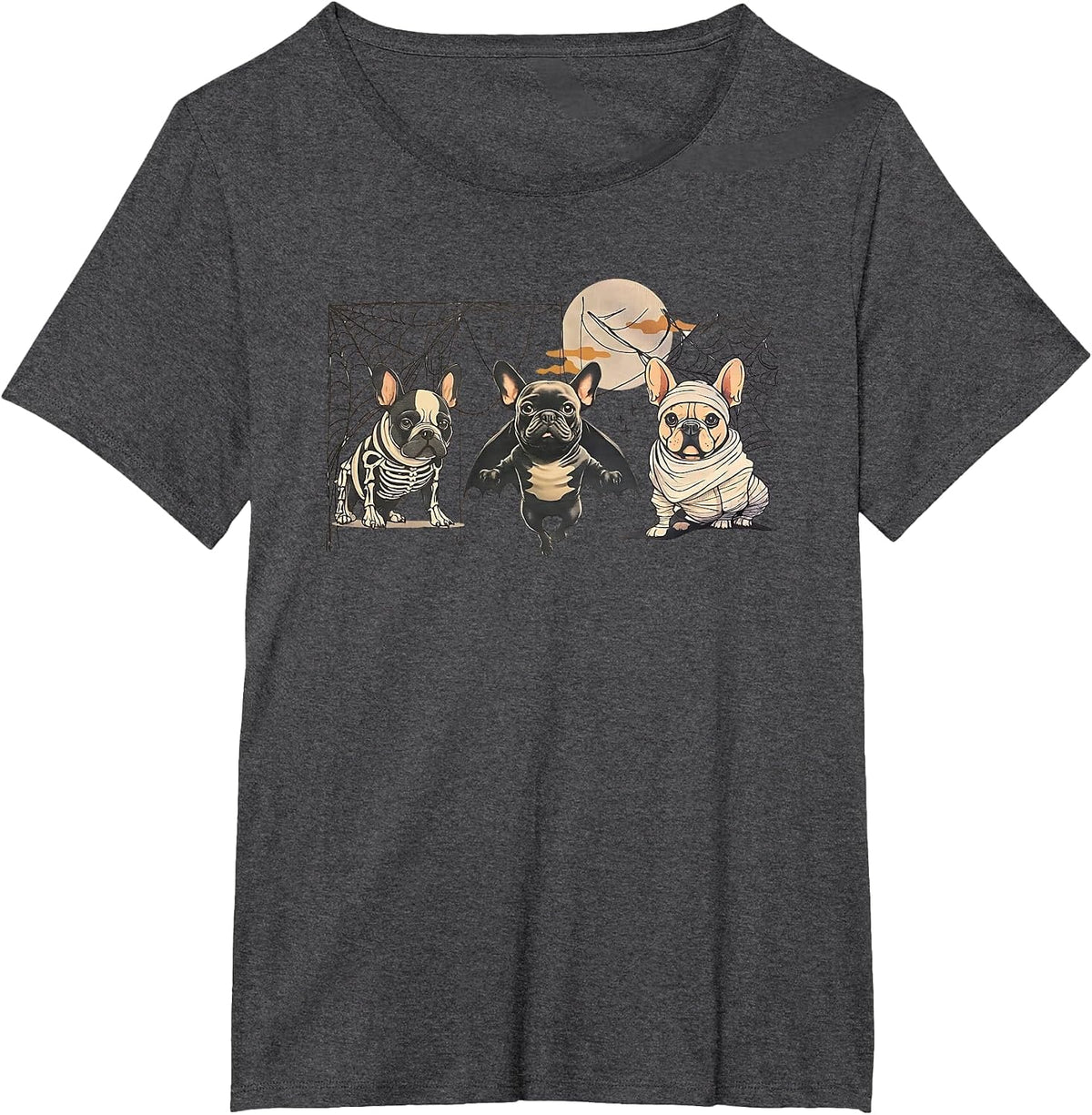 Frenchie Halloween Bleached French Bulldog Spooky T-Shirt - Dark Heather Grey