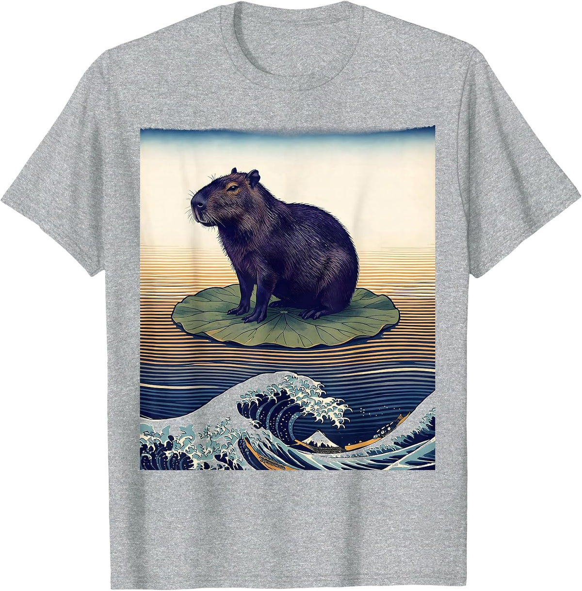 Men's Capybara Ukiyo-e Animal Humor Meme Gift T-Shirt - Heather Grey