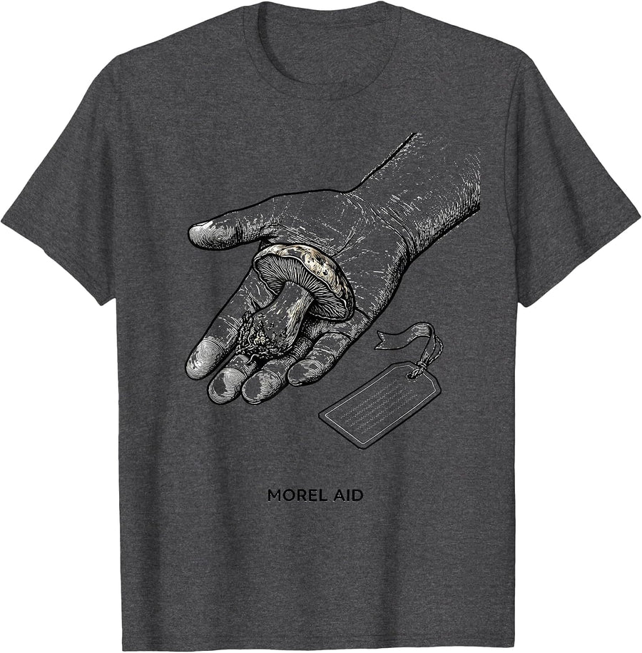 Men's Morel Aid Funny Mushroom Foraging Morel Hunter Gift T-Shirt - Dark Heather Grey