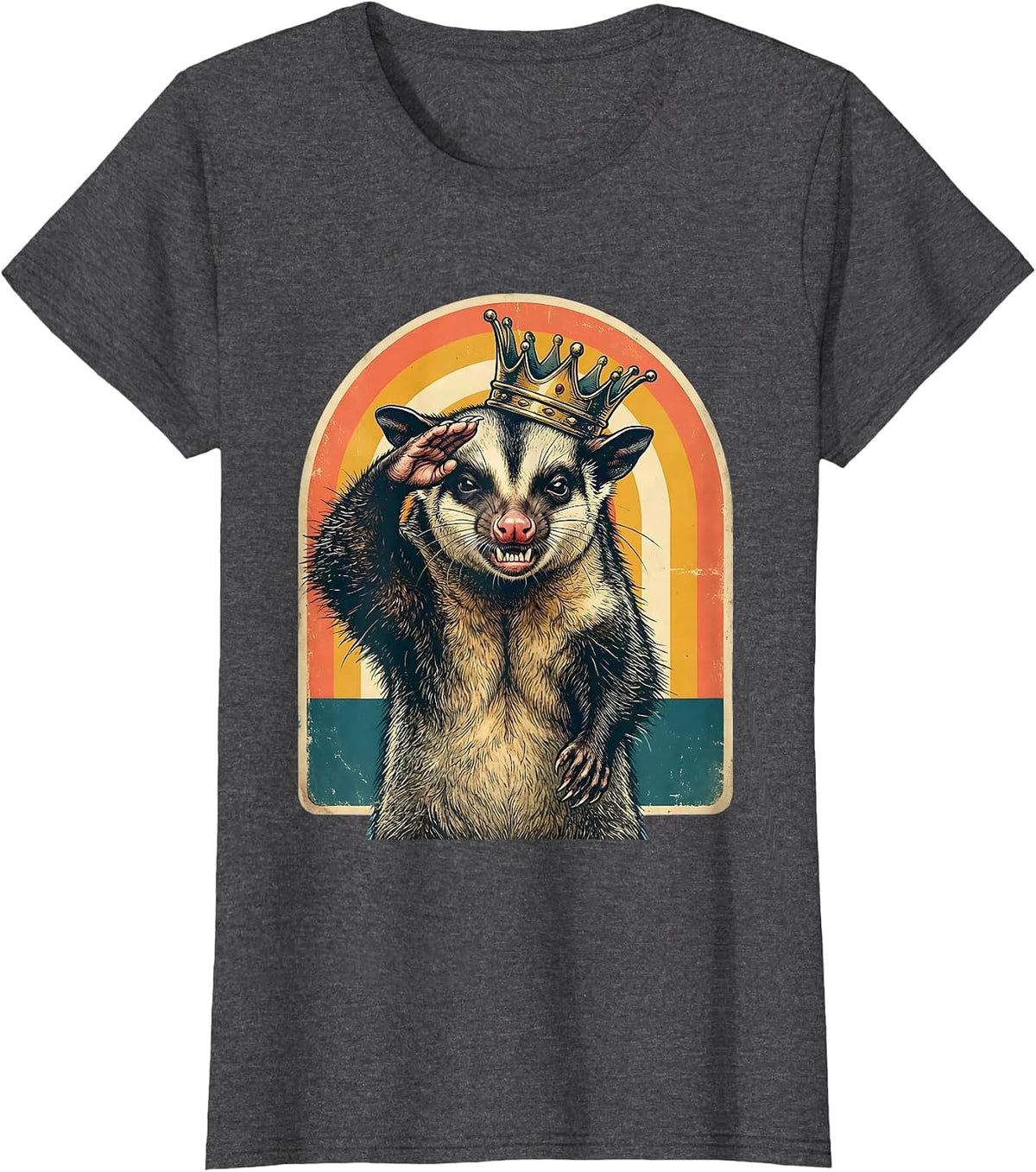 Women's Hissing Opossum Crown Meme Humor Possum Lover T-Shirt - Dark Heather Grey