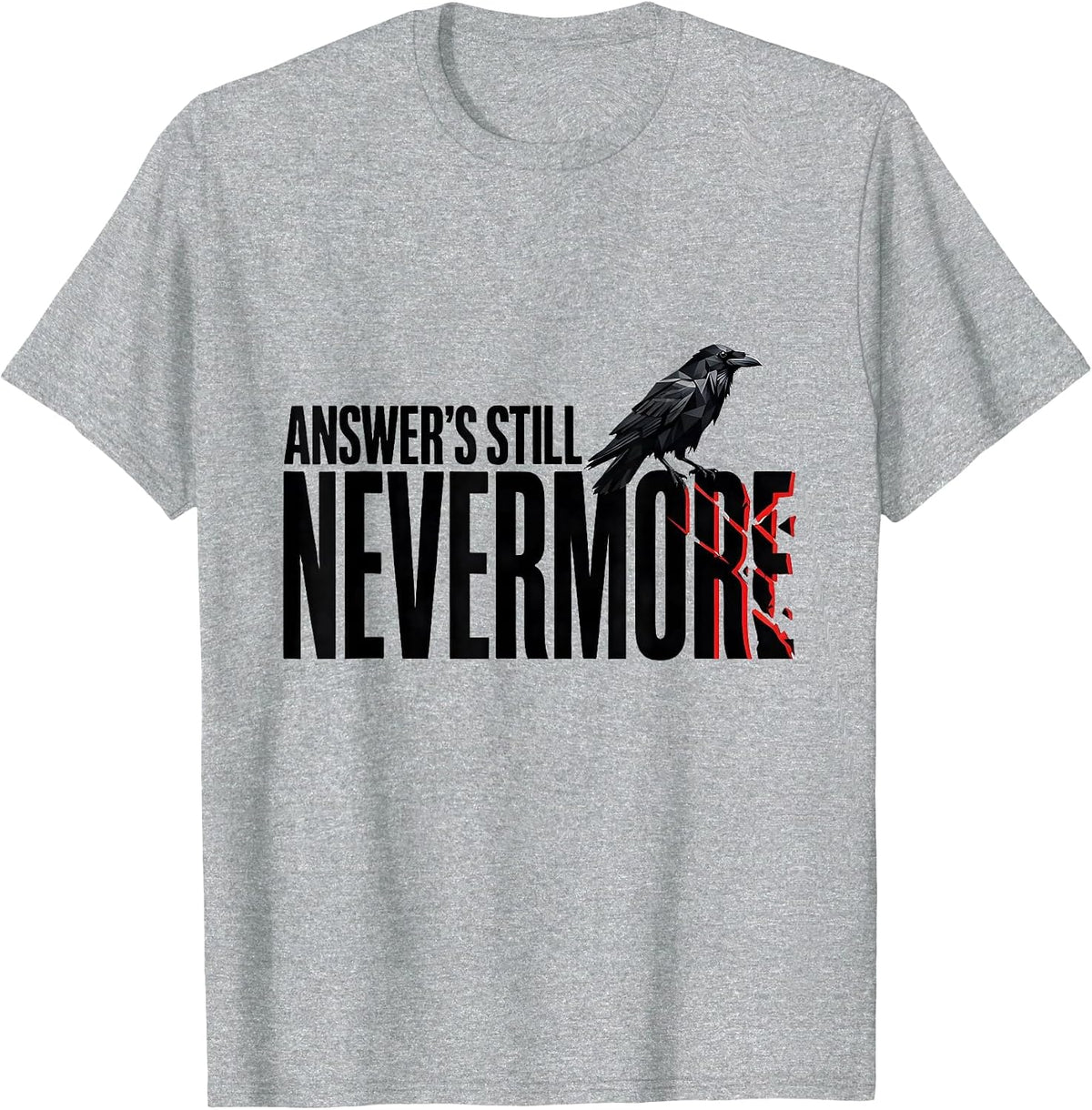 Men's Answer's Still Nevermore Geometric Gothic Raven Art T-Shirt - Heather Grey