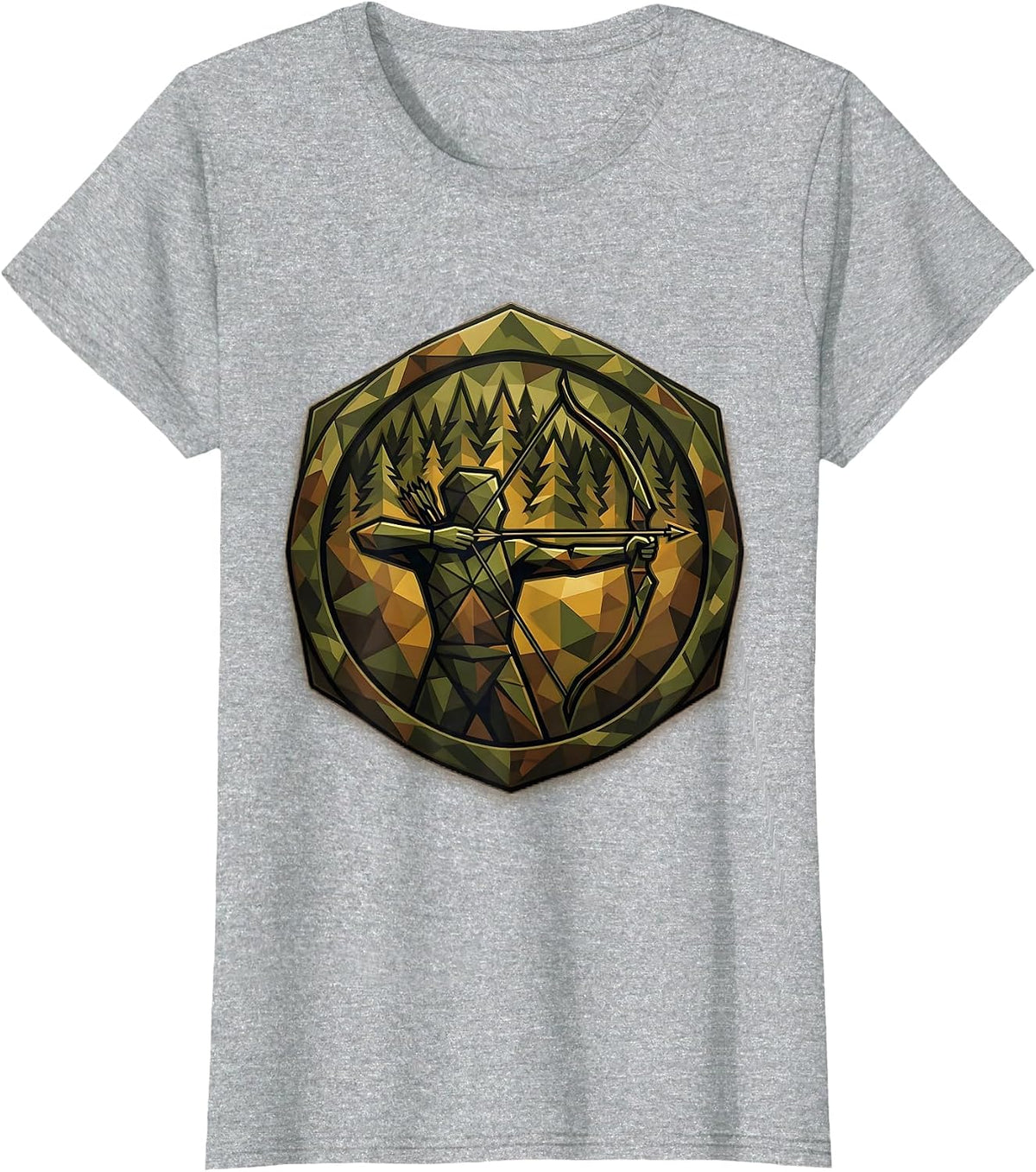 Camo Bowhunter Forest Edge Archery Illustration T-Shirt - Heather Grey