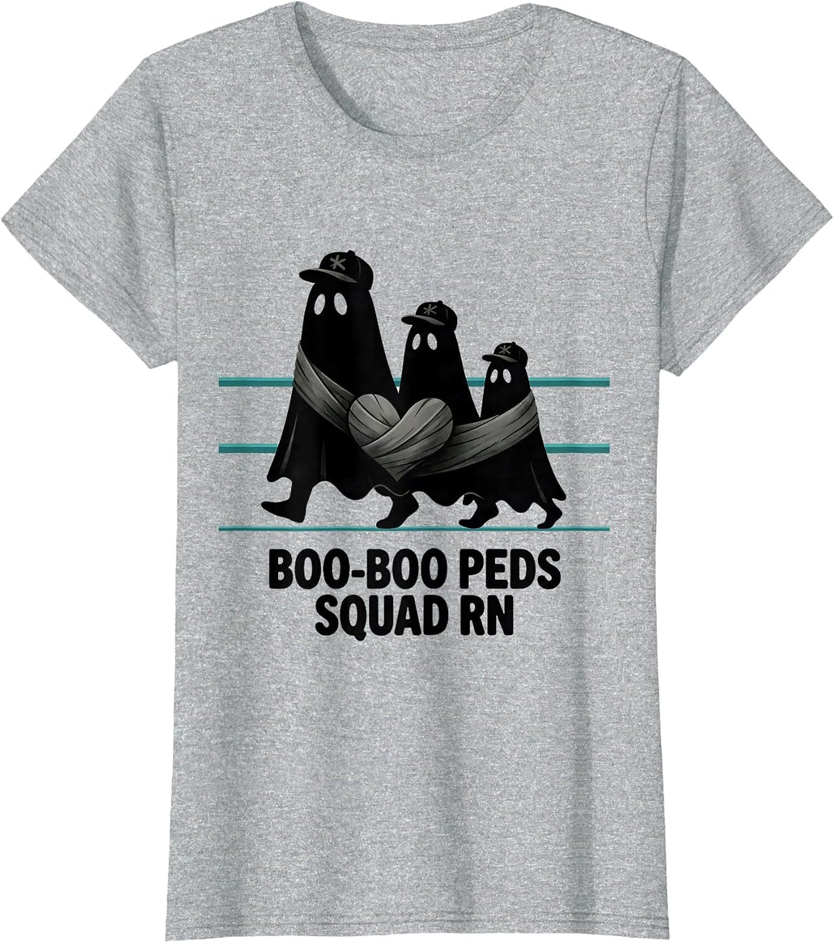 Women's Boo-Boo Peds Squad RN Midcentury Modern Nurse Halloween T-Shirt - Heather Grey