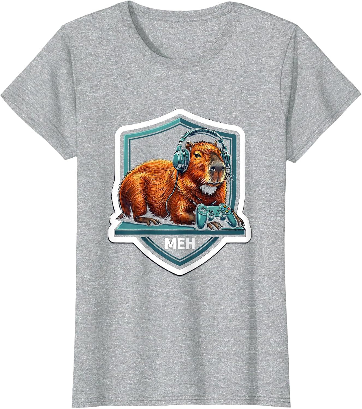Women's Meh Funny Capybara Gamer Meme Humor Video Games T-Shirt - Heather Grey