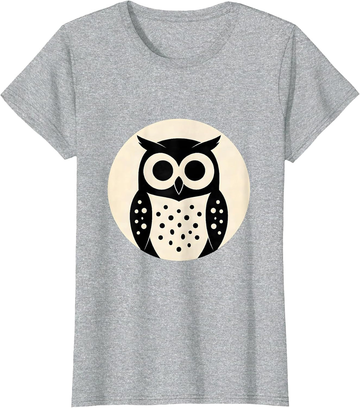 Women's Spotted Owl Polka Dot Glowing Eyes Illustration T-Shirt - Heather Grey
