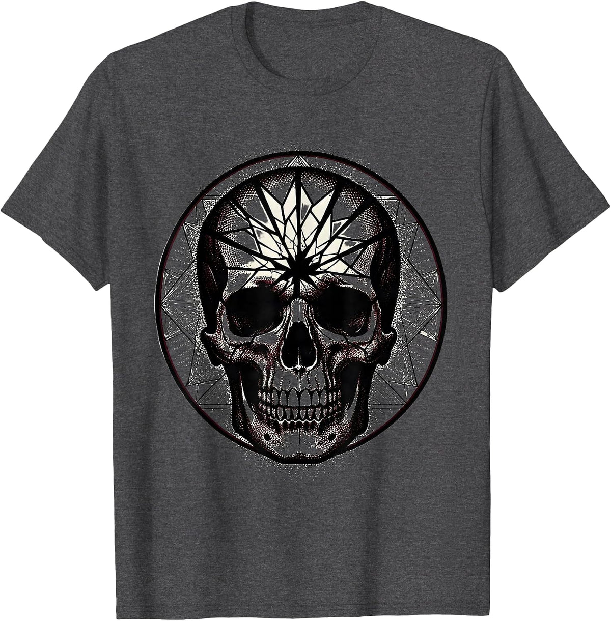 Skull Cracked Stained Glass Goth Art Design T-Shirt - Dark Heather Grey