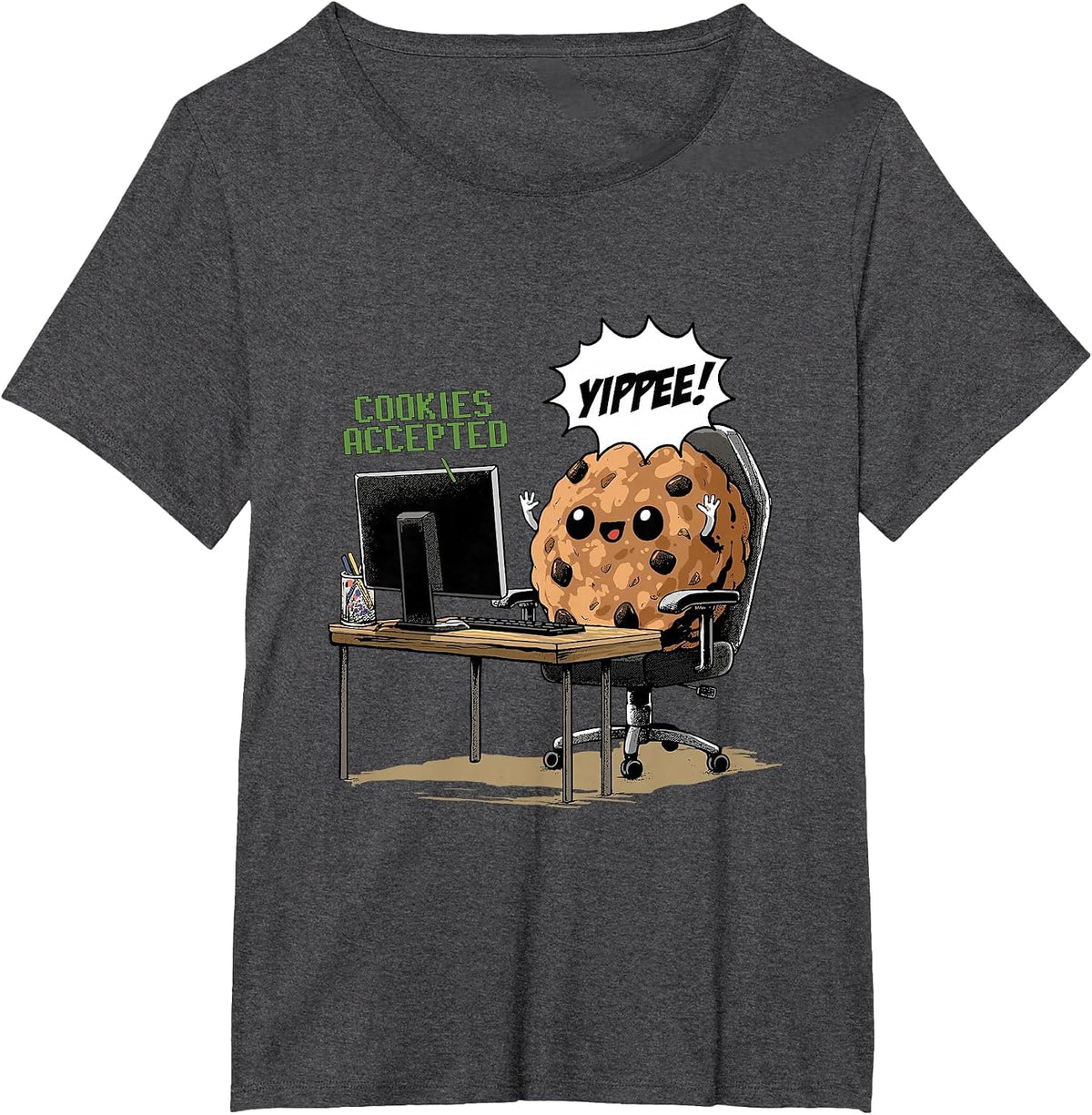 Cookies Accepted Nerd Shirt Funny Computer Internet Coder T-Shirt, Women's Plus, Dark Heather Grey, 2X - As Pictured