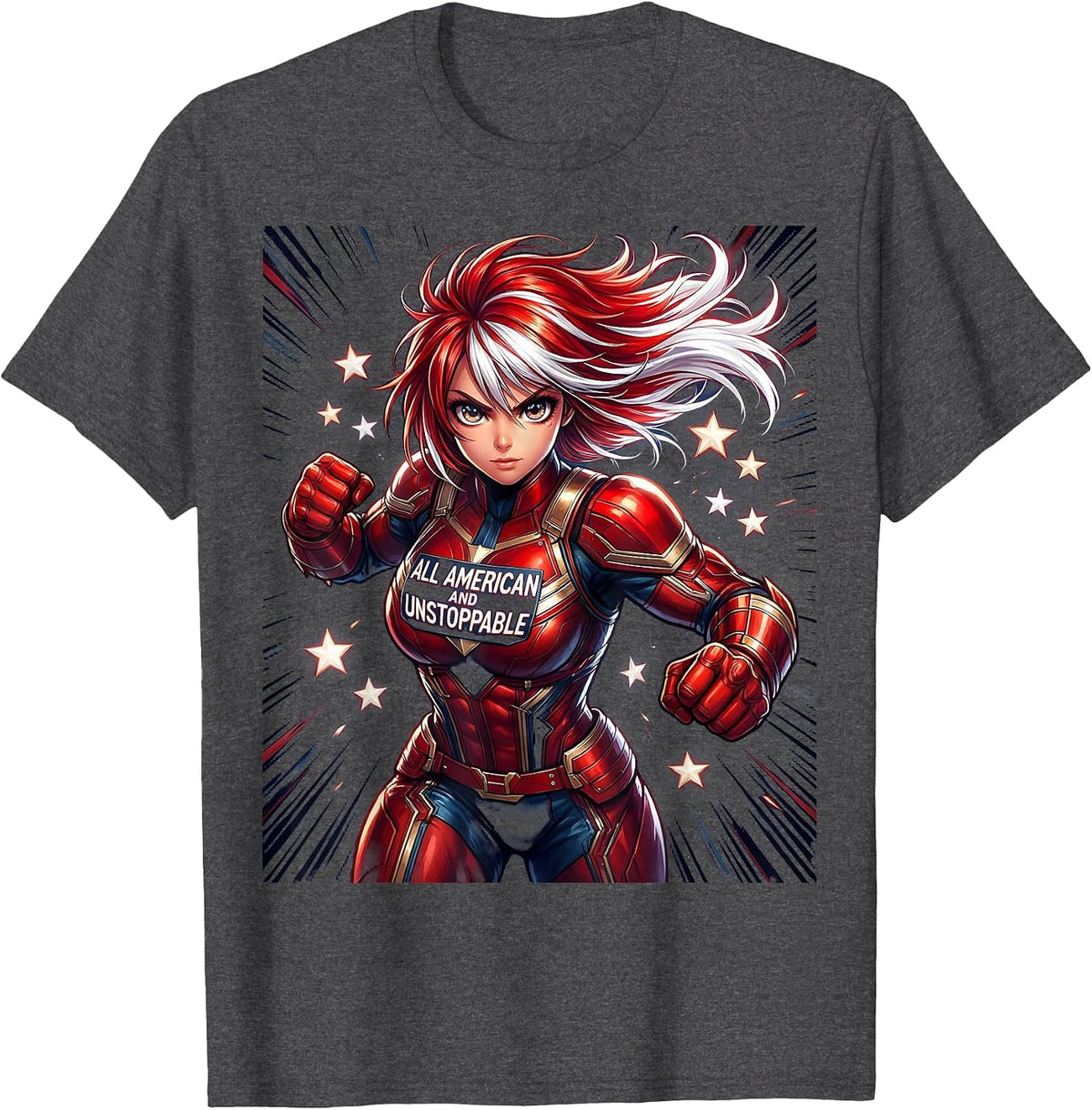 All-American and Unstoppable Patriotic Design T-Shirt - Dark Heather Grey