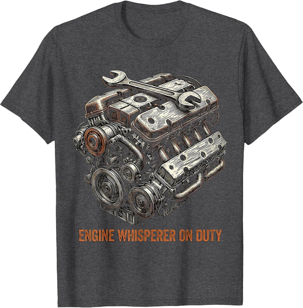 Men's Engine Whisperer On Duty Mechanic Design T-Shirt - Dark Heather Grey