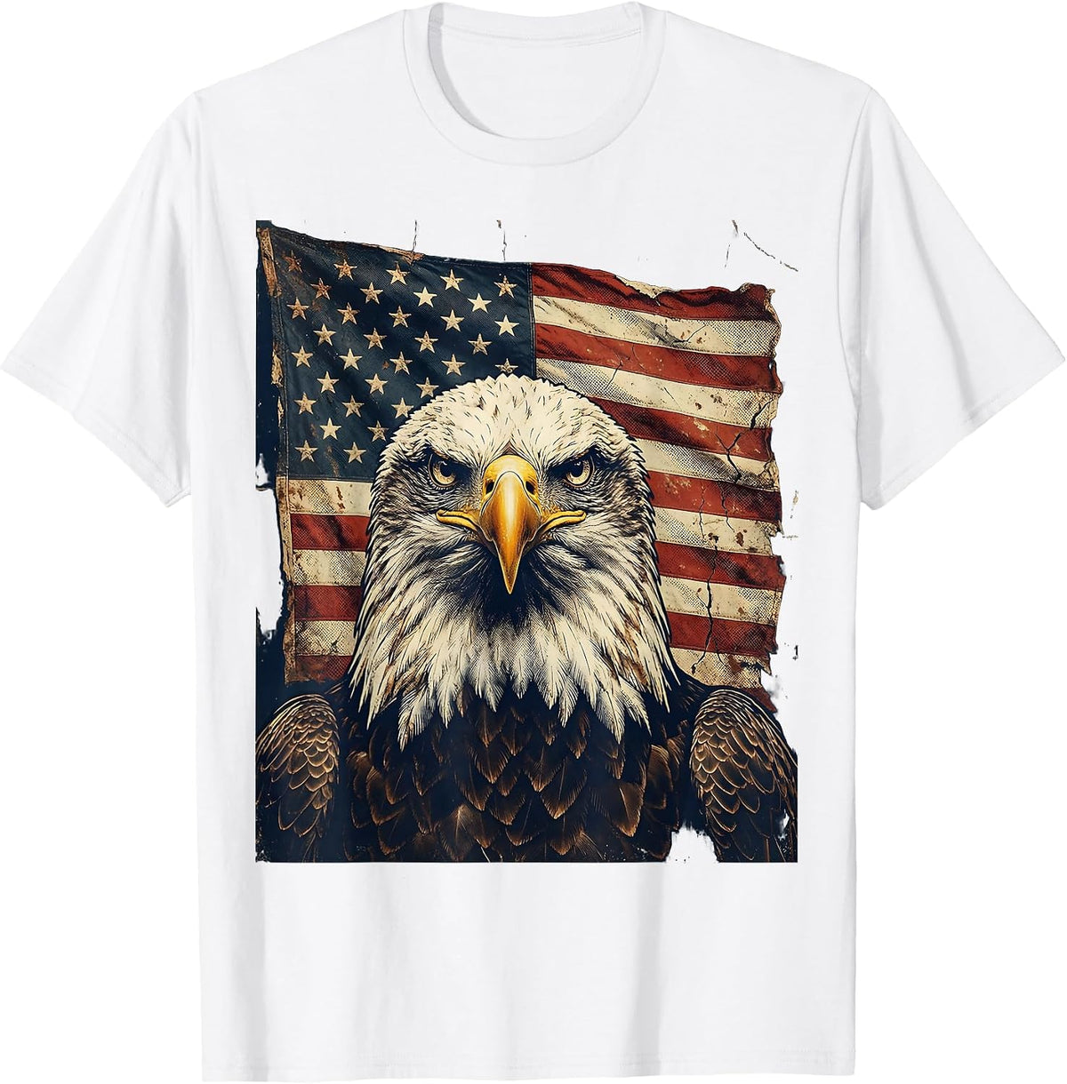 Men's Patriotic Eagle American Flag Graphic Design T-Shirt - White