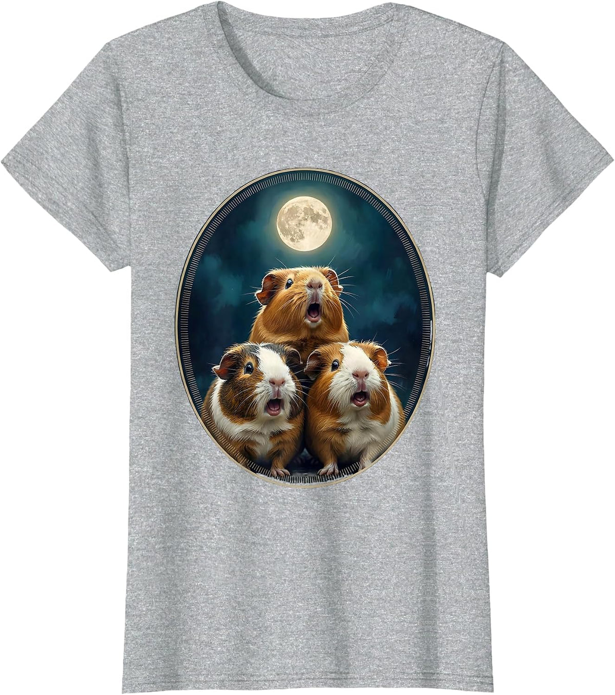 Women's Three Guinea Pig Moon Meme Parody Novelty Humor T-Shirt - Heather Grey