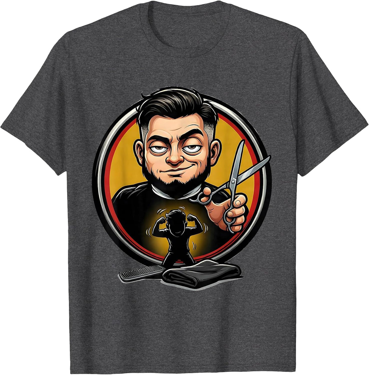 Calm Barber Cartoon Hair Stylist Gift T-Shirt - Dark Heather Grey