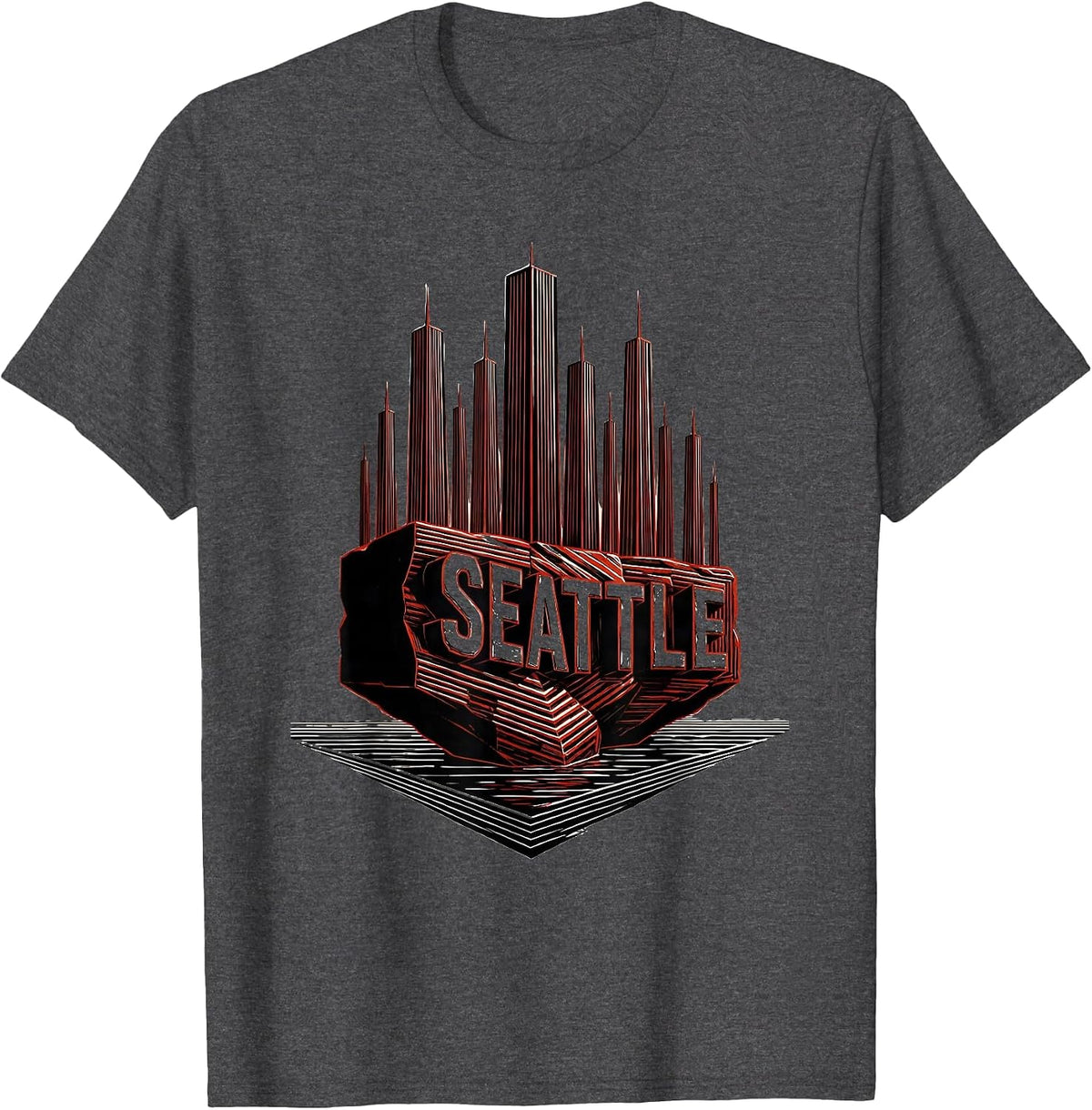 Seattle Geometric Grunge Vintage Skyline City Pride T-Shirt - Dark Heather Grey