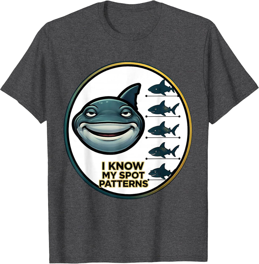 Men's I Know My Spot Patterns Funny Whale Shark Ocean Animal Lover T-Shirt - Dark Heather Grey
