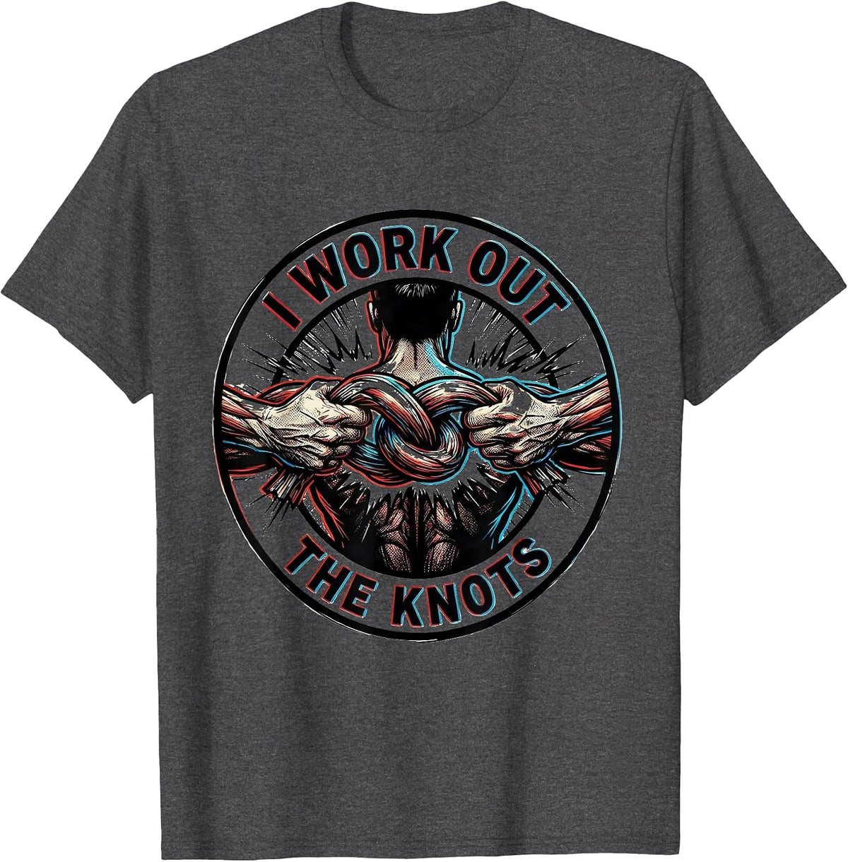 Men's I Work Out the Knots Funny Massage Therapist Chiropractic T-Shirt - Dark Heather Grey