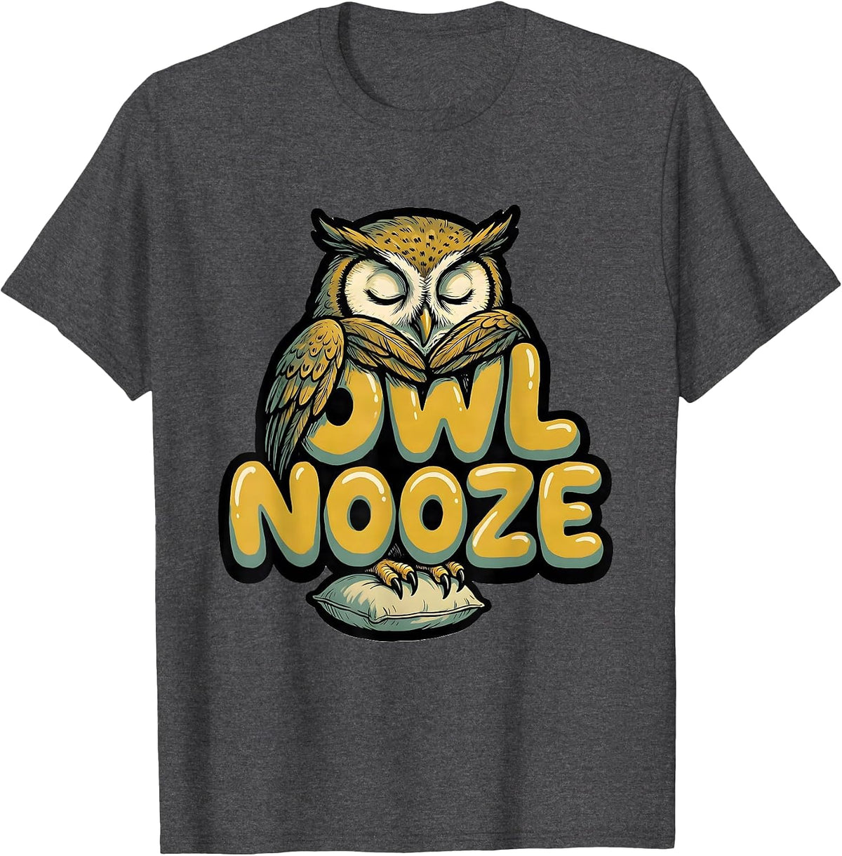 Men's Owlnooze Official Sleepshirt Cute Sleeping Owl Animal Lover T-Shirt - Dark Heather Grey