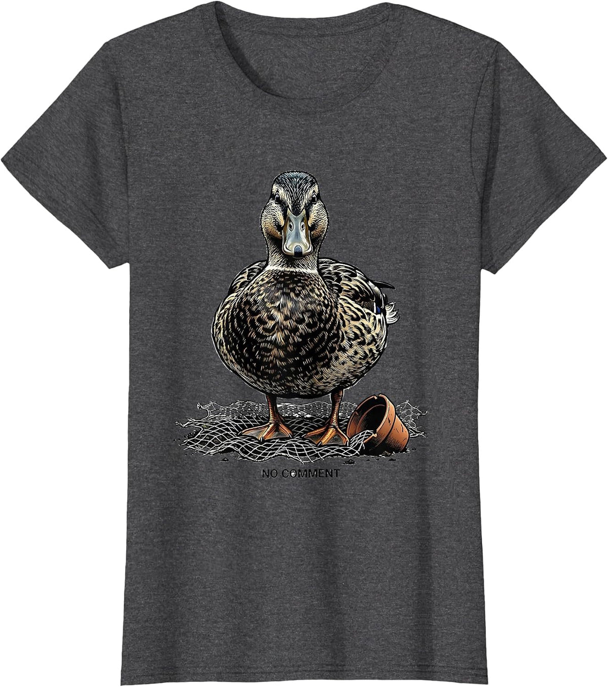 Women's No Comment Funny Duck Photobooth Portrait Animal Lover T-Shirt - Dark Heather Grey