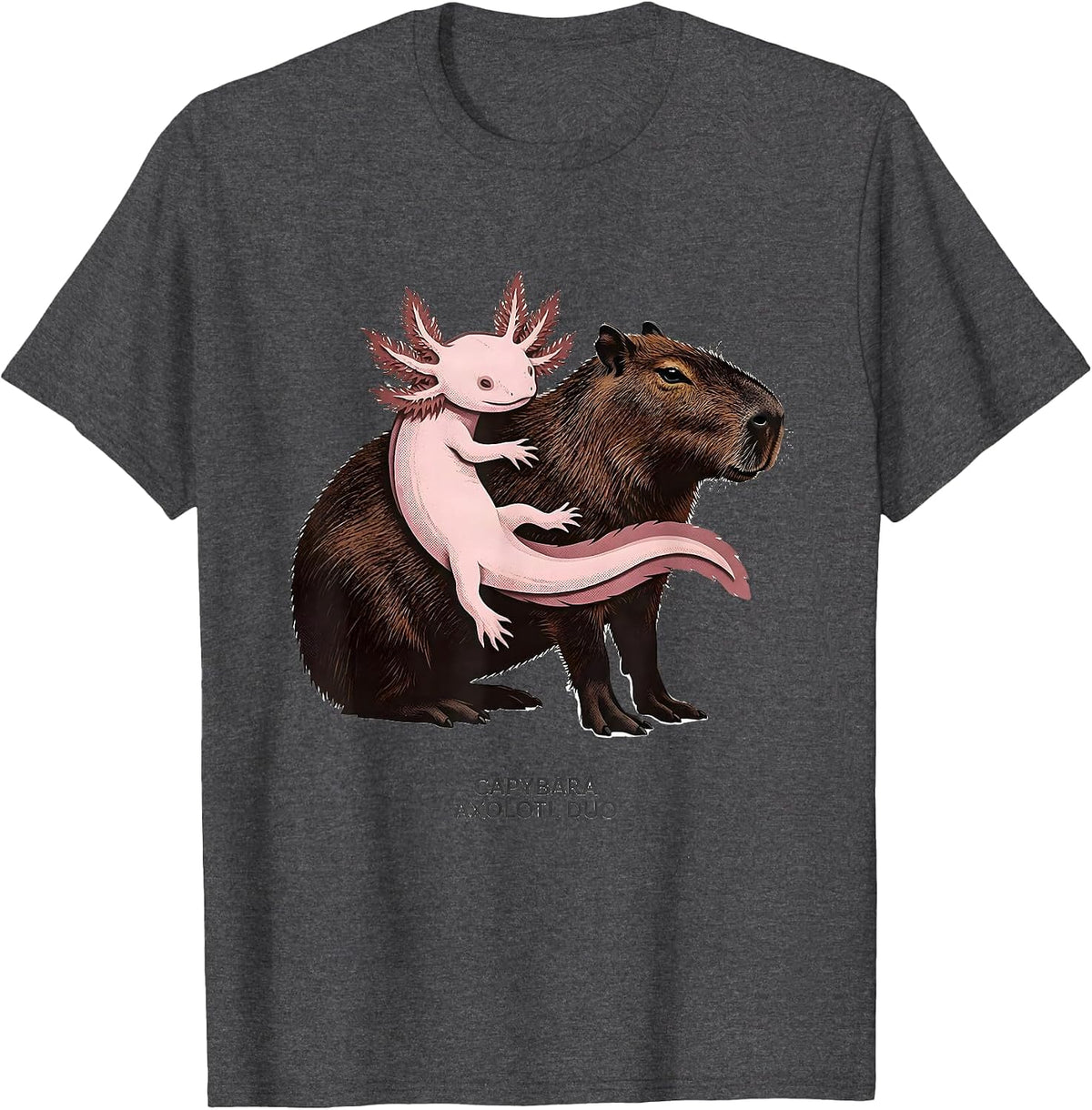 Capybara Axolotl Duo Cute Kawaii Animal Lover Kids Gift T-Shirt - Dark Heather Grey
