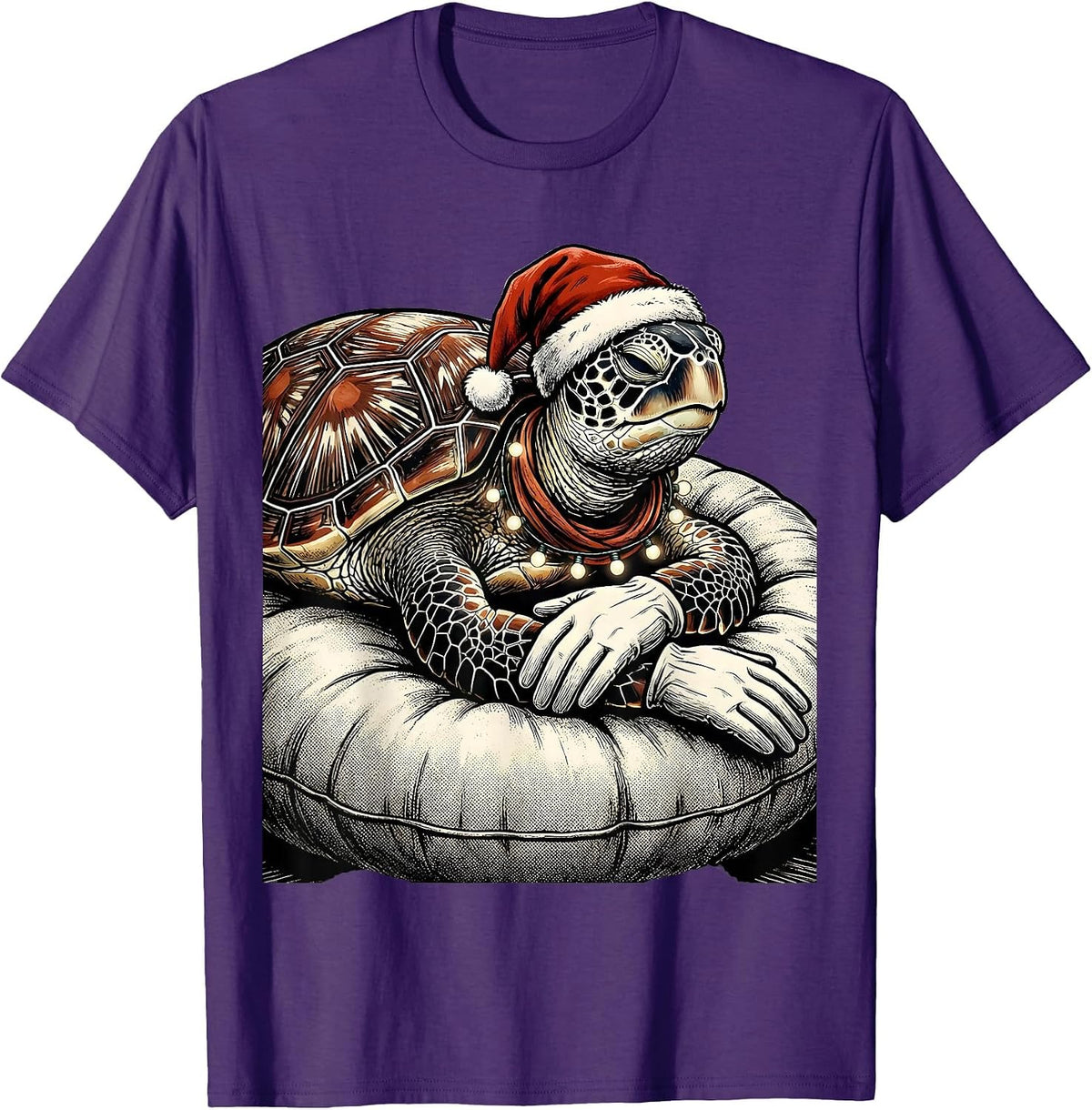 Sea Turtle Santa Hat Retro Cartoon Holiday Novelty T-Shirt - Purple