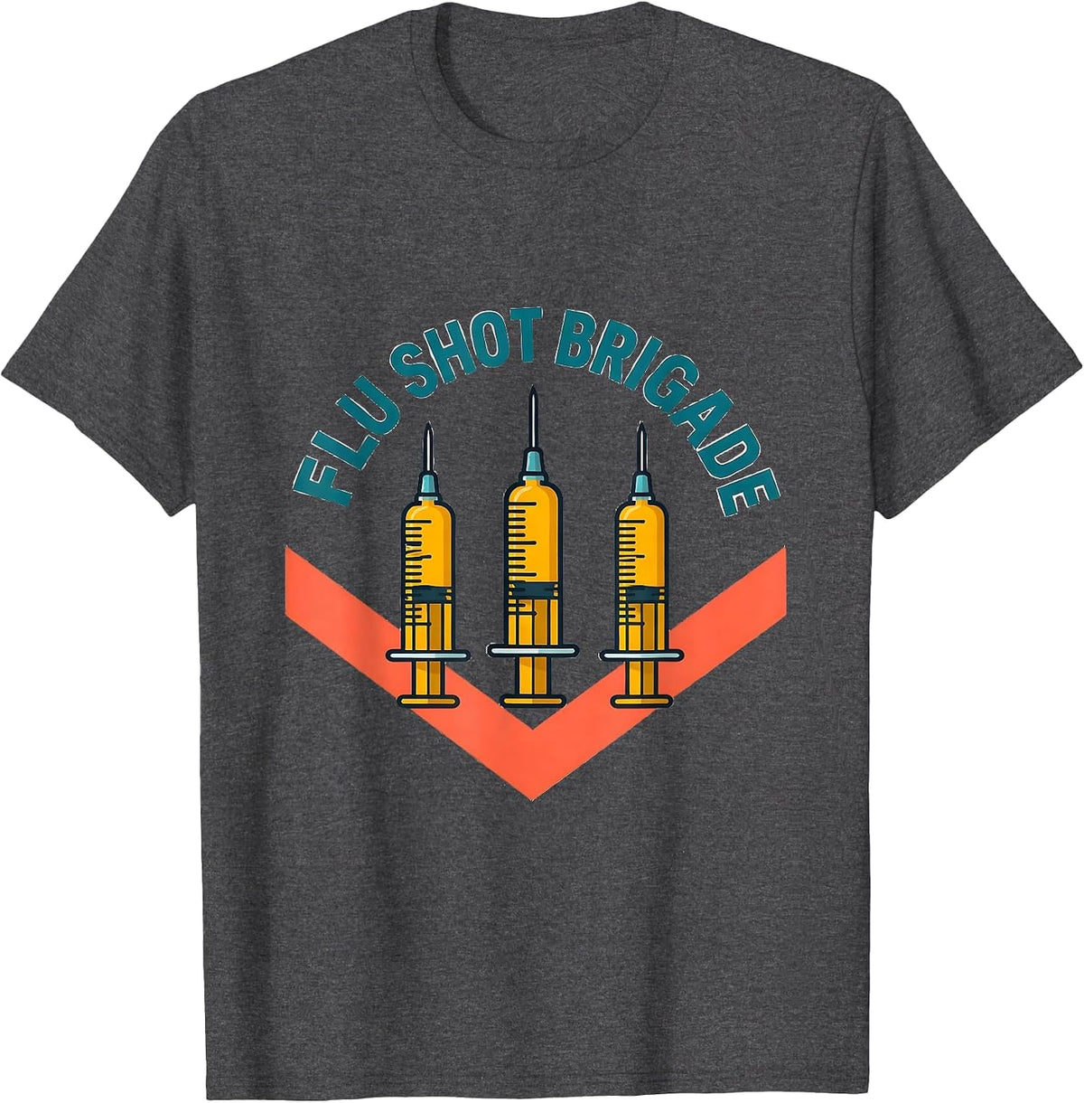 Flu Shot Brigade Funny Nurse Doctor Healthcare Worker Humor T-Shirt - Dark Heather Grey