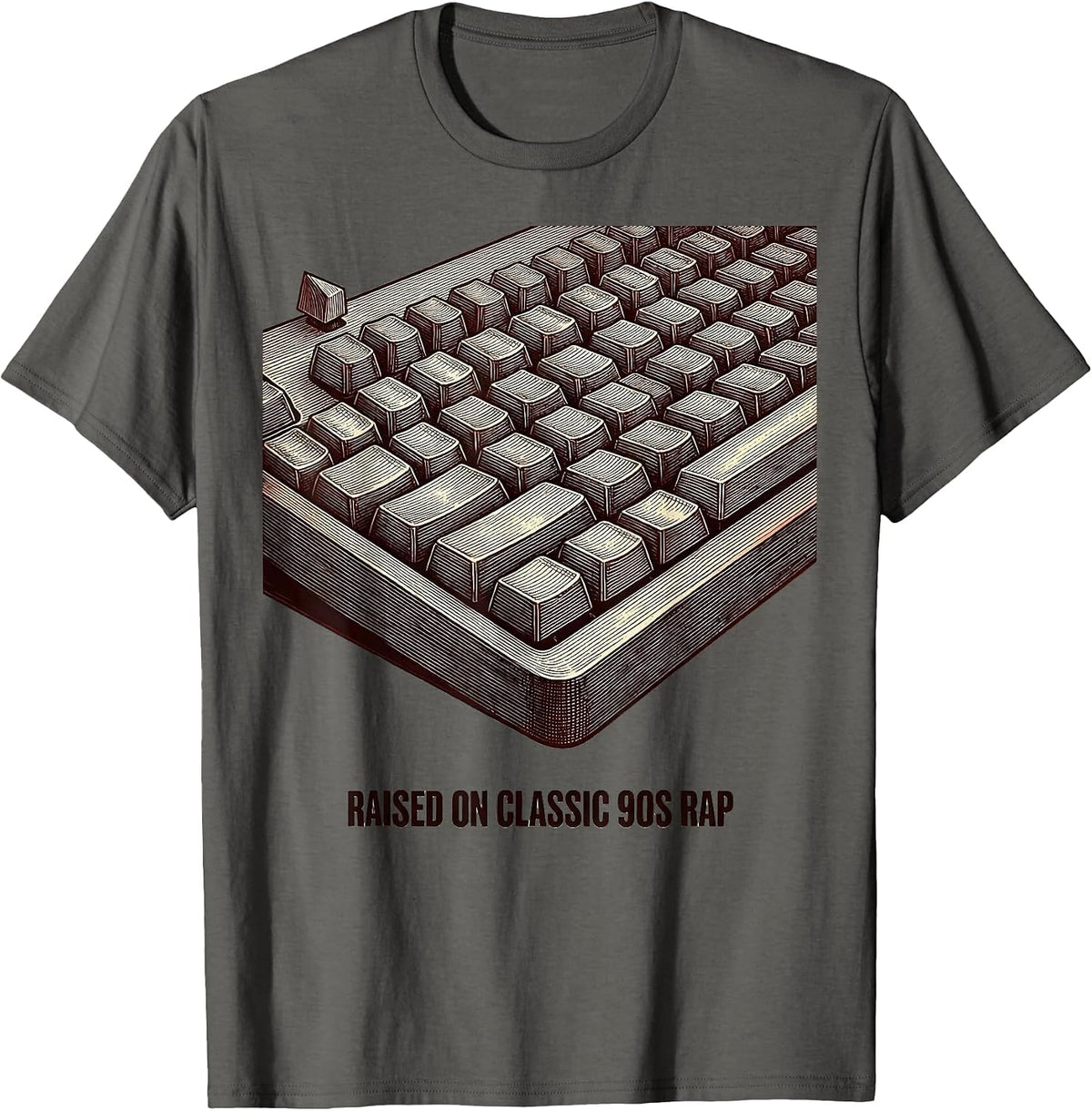 Men's Raised On Classic 90s Rap Retro Hip Hop Nostalgia Unisex T-Shirt - Asphalt Grey
