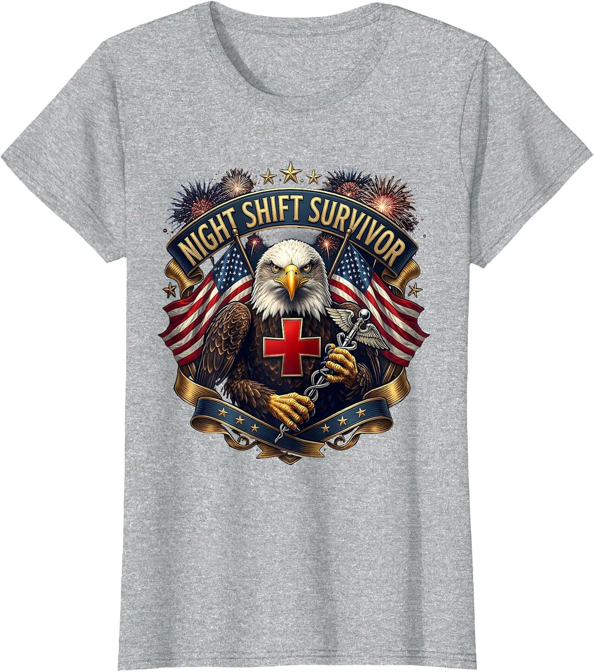 Night Shift Survivor Nurse Graphic Design T-Shirt - Heather Grey