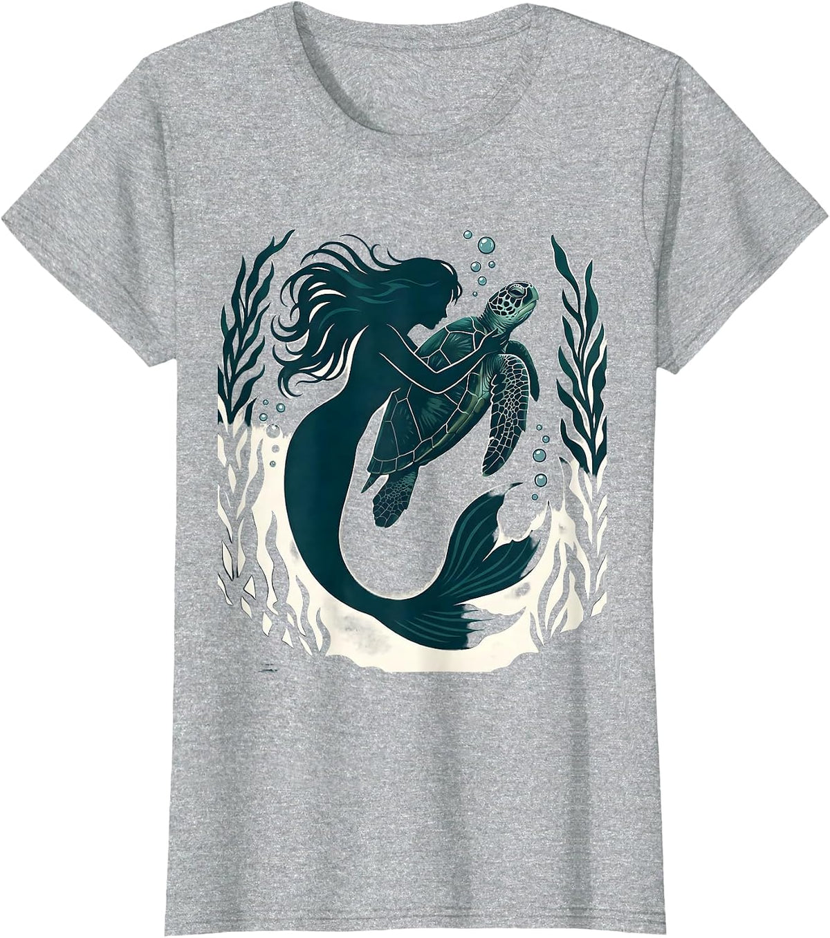 Women's Mermaid and Sea Turtle Underwater Embrace T-Shirt - Heather Grey