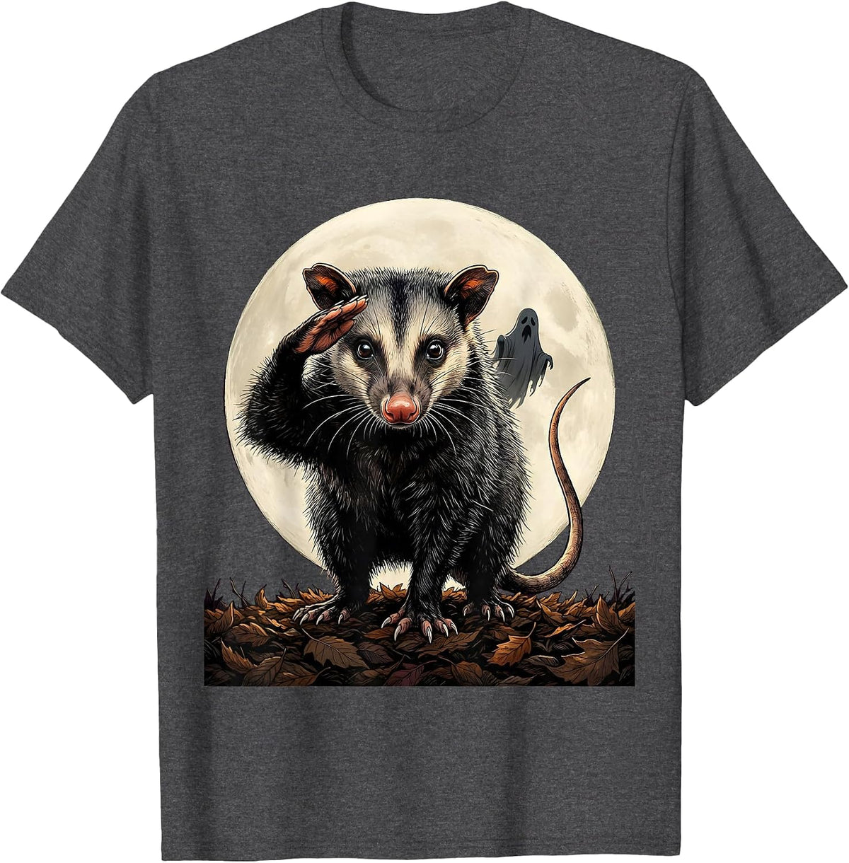 Dignified Opossum Moon Halloween Gothic Fantasy Novelty T-Shirt - Dark Heather Grey