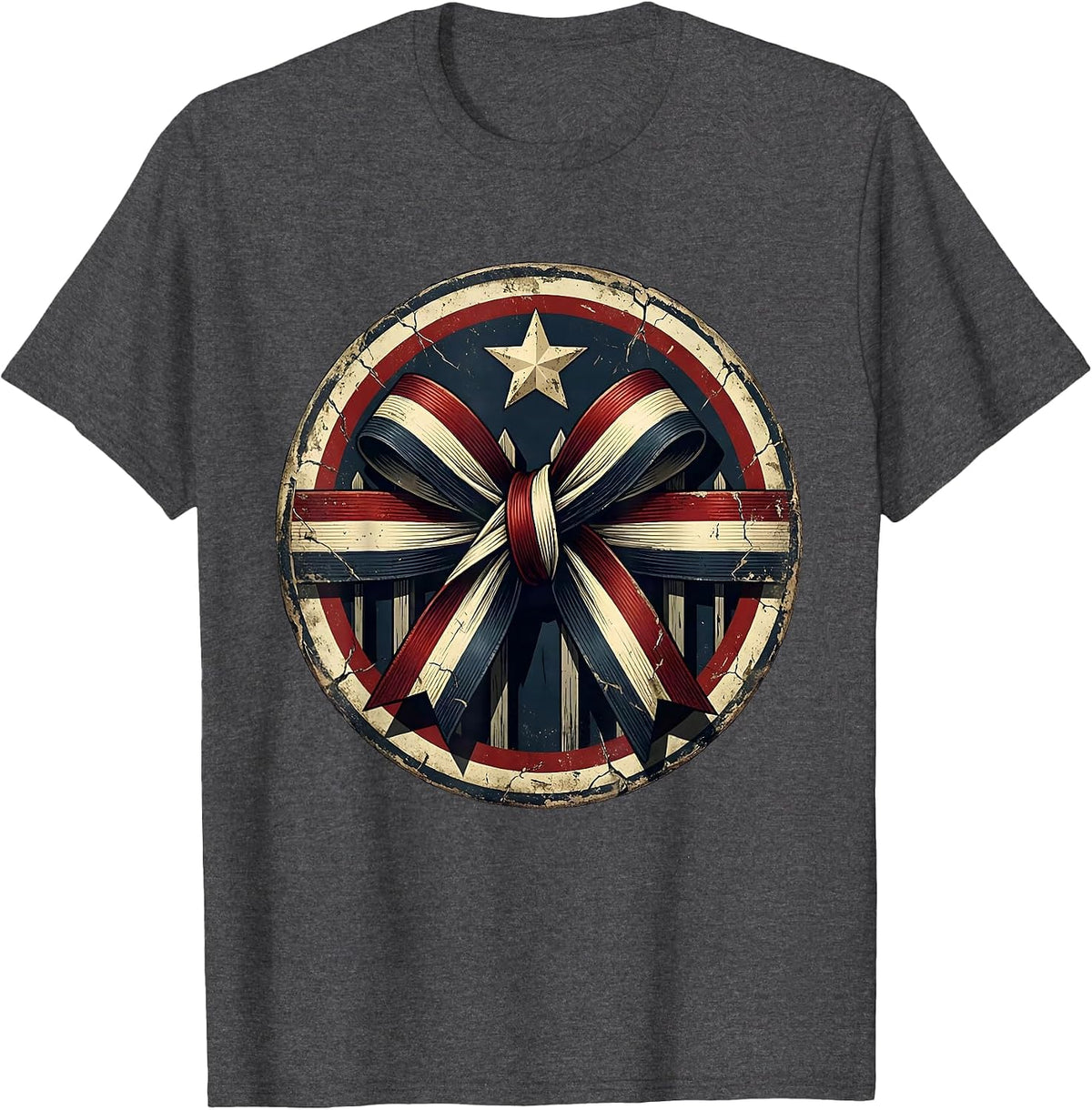 Patriot Day Red White Blue Ribbons on Fence T-Shirt - Dark Heather Grey