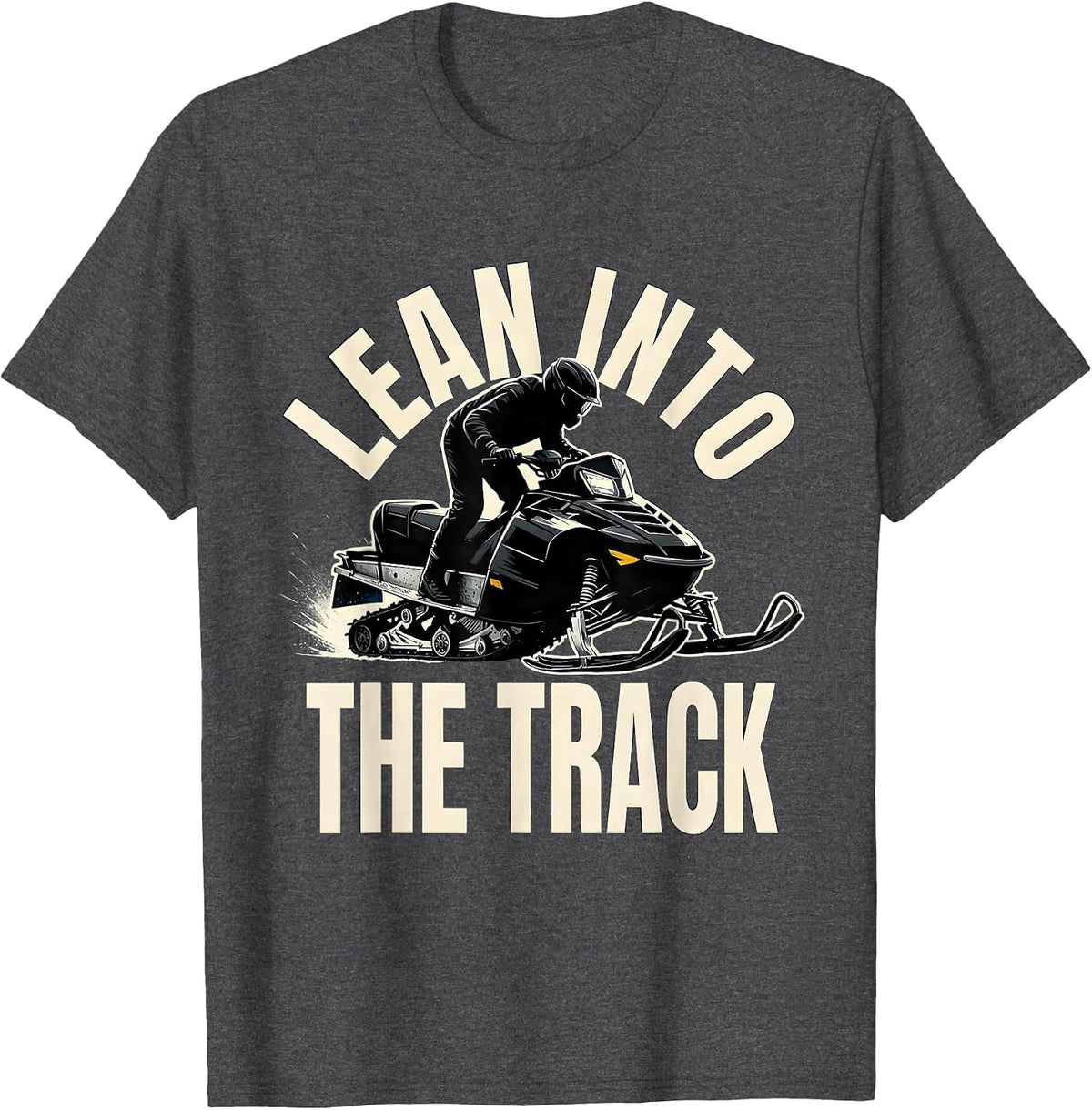 Men's Lean Into The Track Silhouette Snowmobile Rider Winter T-Shirt - Dark Heather Grey
