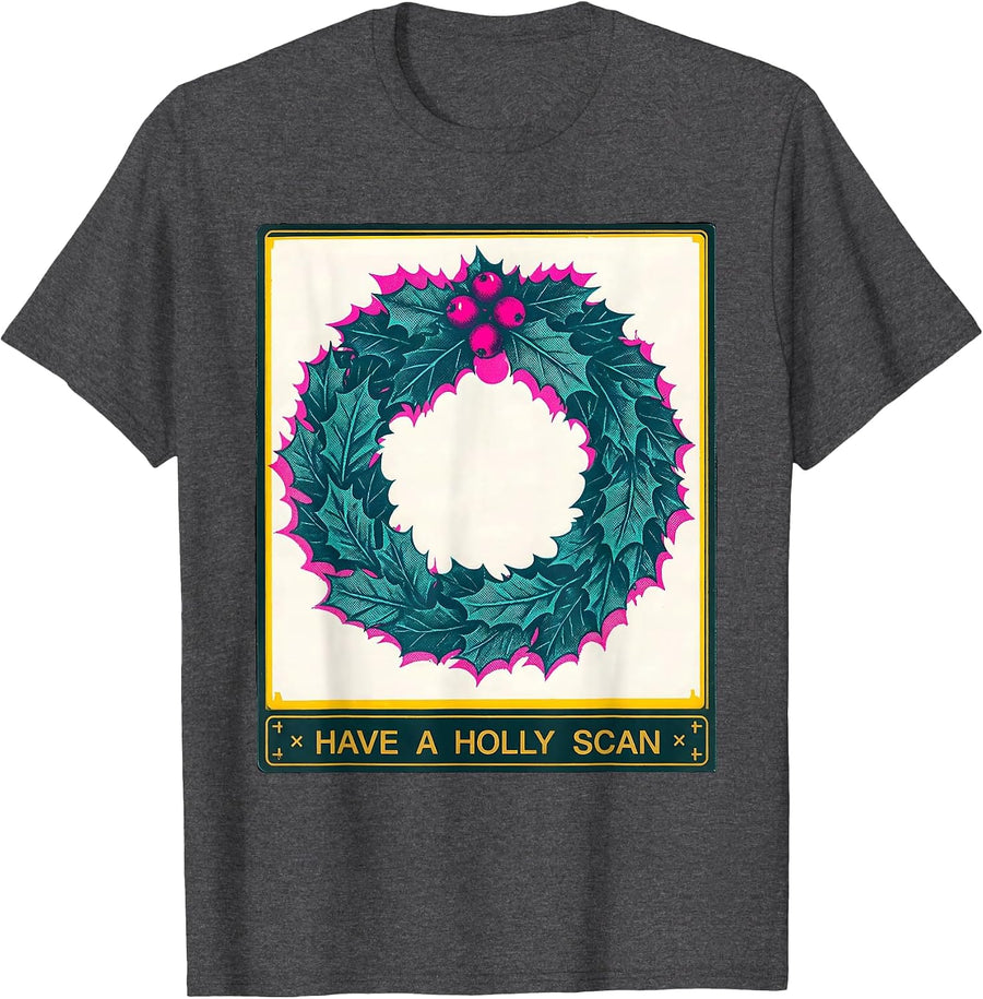 Men's Have A Holly Scan Risograph Radiology Tech Christmas Humor T-Shirt - Dark Heather Grey