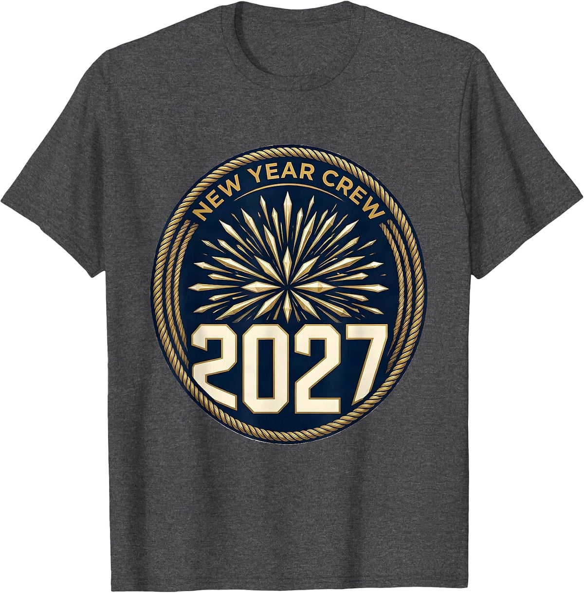 New Year Crew 2027 Emblem Family Party Keepsake T-Shirt - Dark Heather Grey