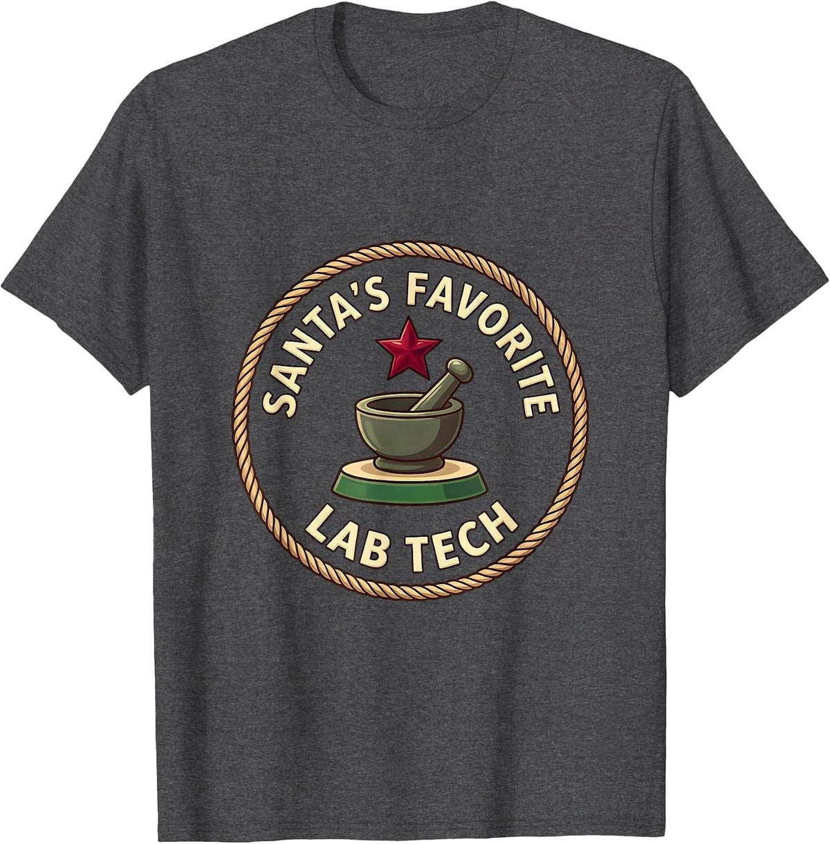 Santa's Favorite Lab Tech Funny Pharmacy Tech Christmas T-Shirt - Dark Heather Grey