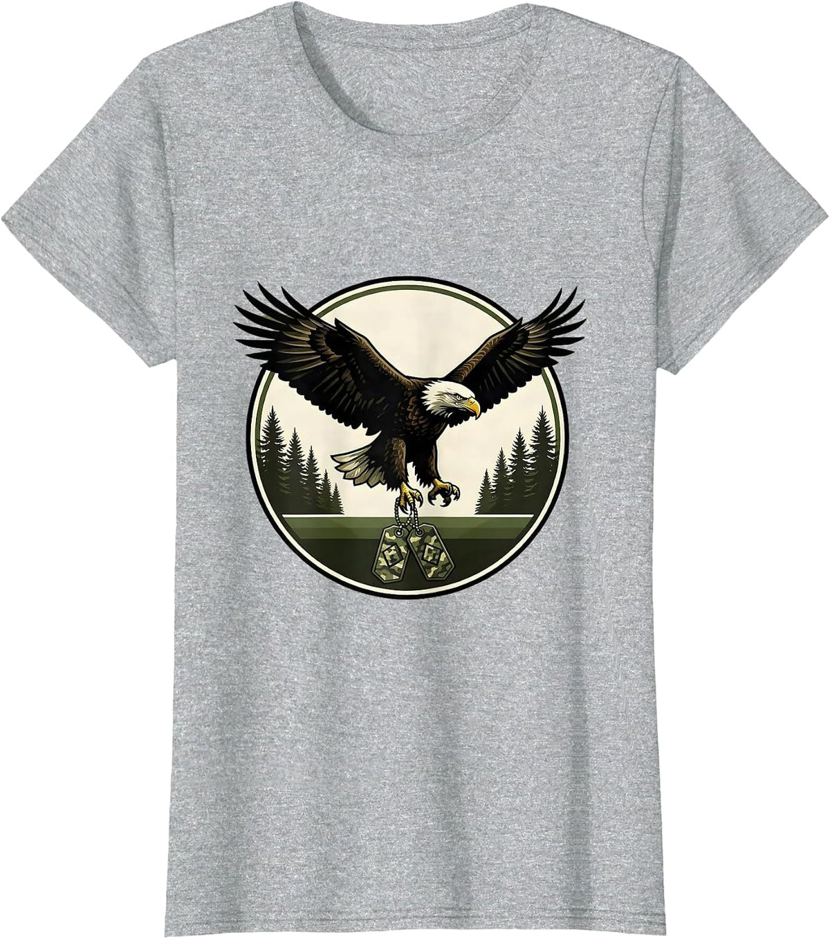 Women's Kids Camo Eagle Dog Tags Patriotic Graphic T-Shirt - Heather Grey