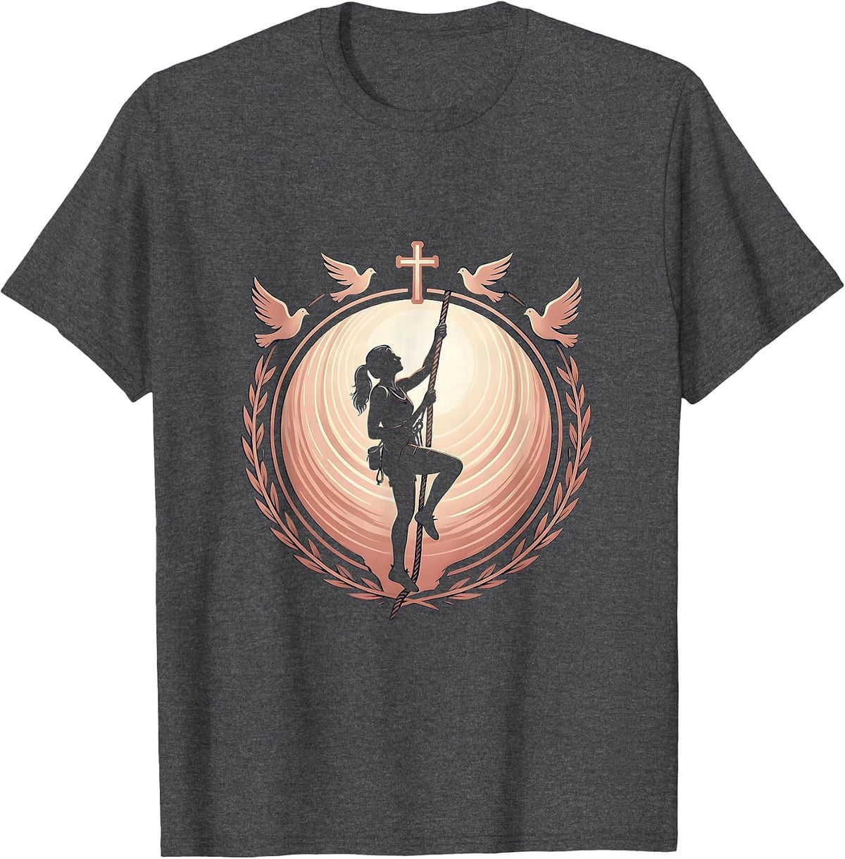 Red Freedom Rope Climbing Empowerment Design T-Shirt - Dark Heather Grey