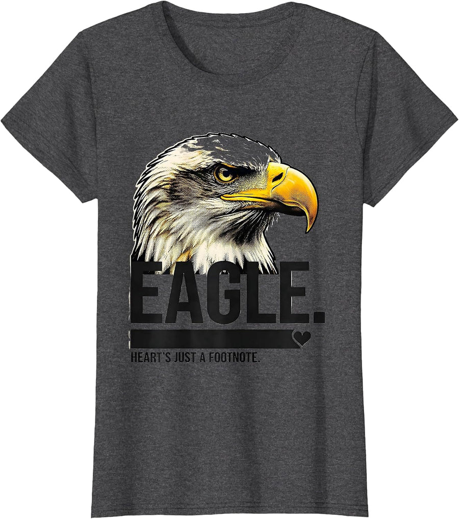 Women's EAGLE Heart's Just a Footnote Playful Wildlife Pride Eagle T-Shirt - Dark Heather Grey