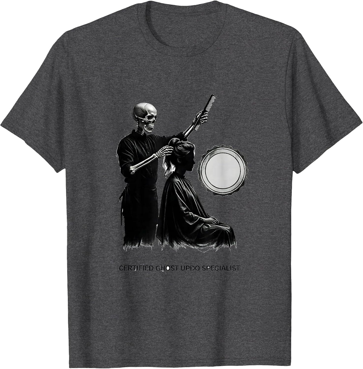 Men's Certified Ghost Updo Specialist Minimalist Skeleton T-Shirt - Dark Heather Grey