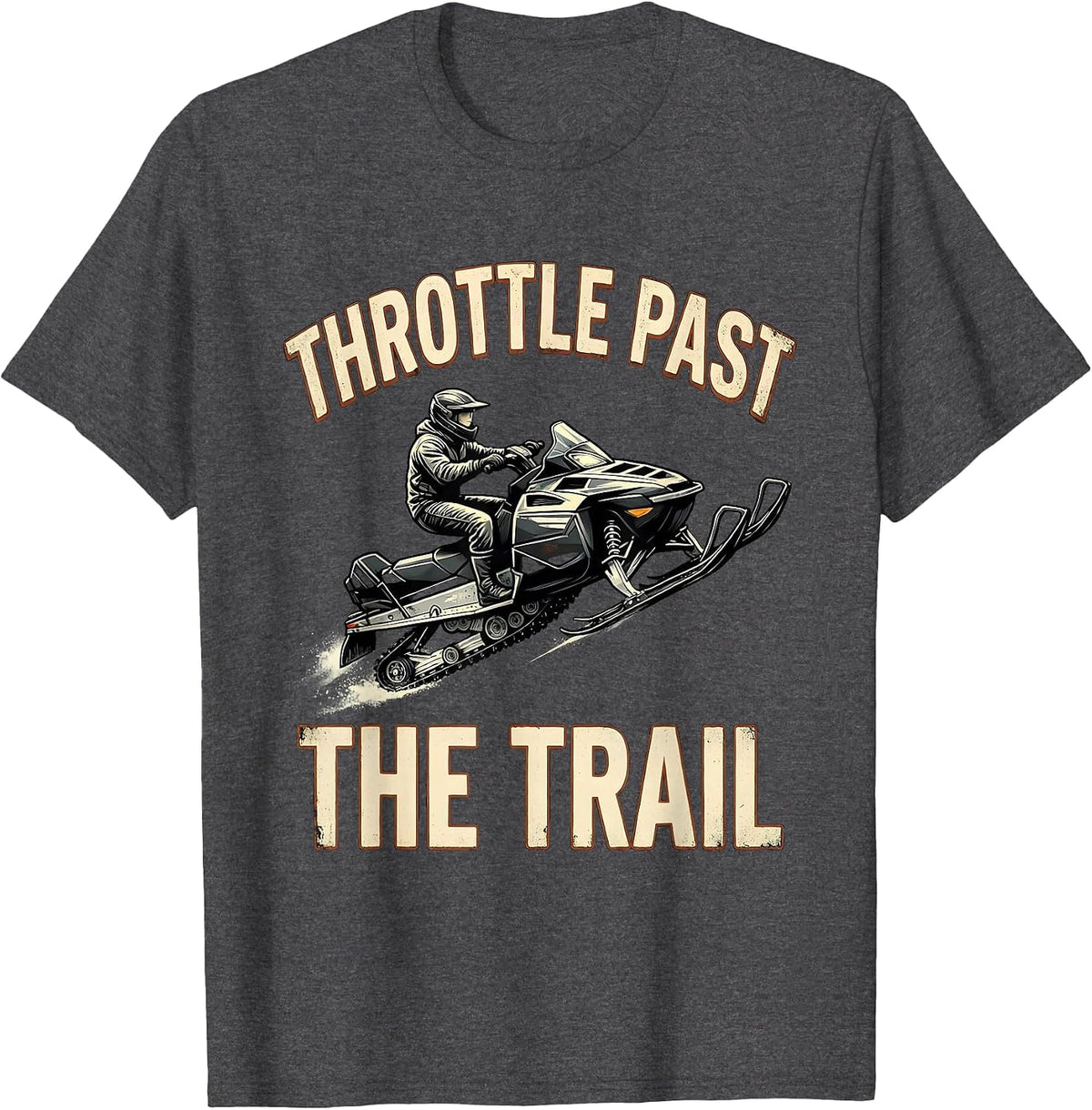 Men's Throttle Past The Trail Vintage Snowmobile Rider Winter T-Shirt - Dark Heather Grey